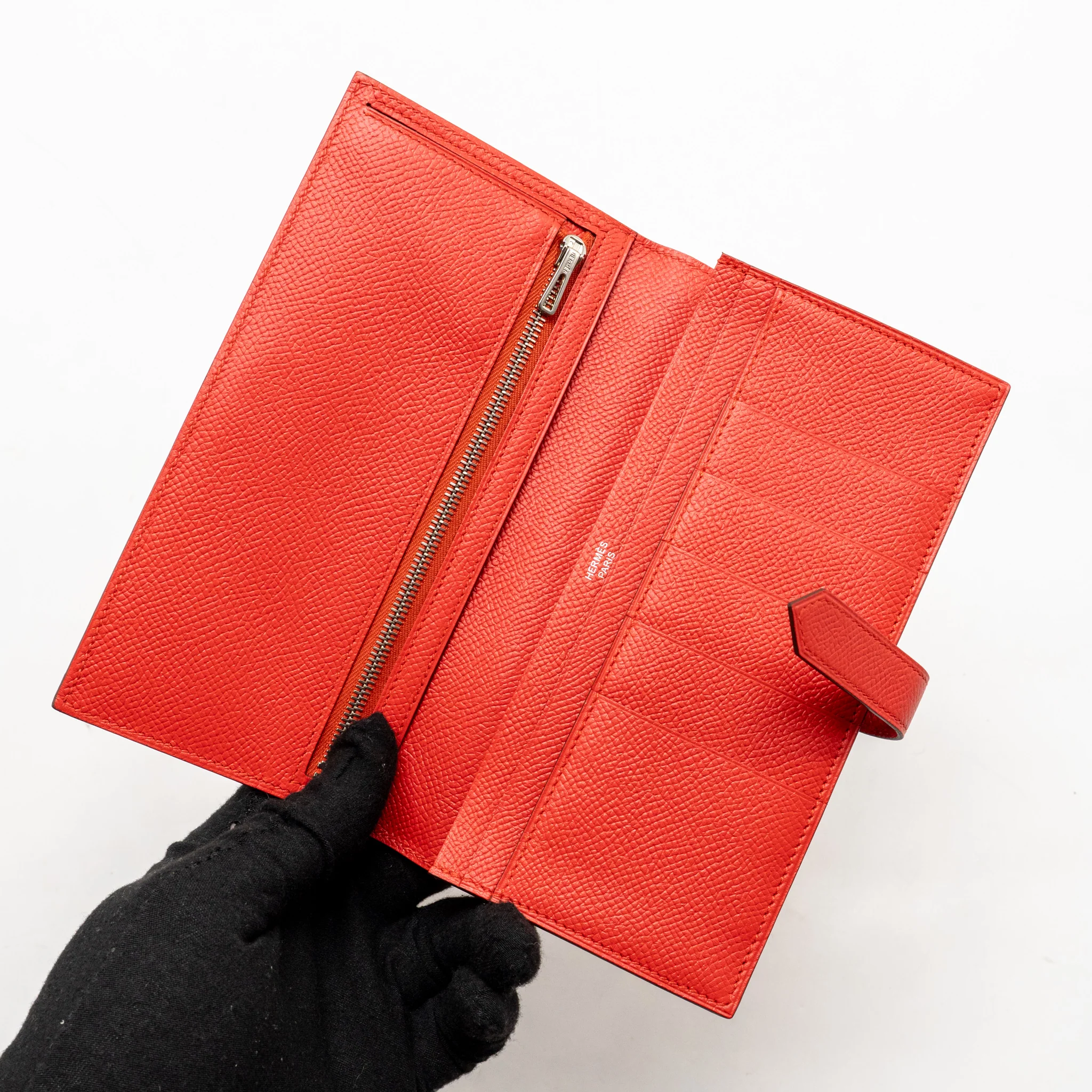 Hermes Béarn Wallet Epsom tomato Red SHW Stamp X - Image 10