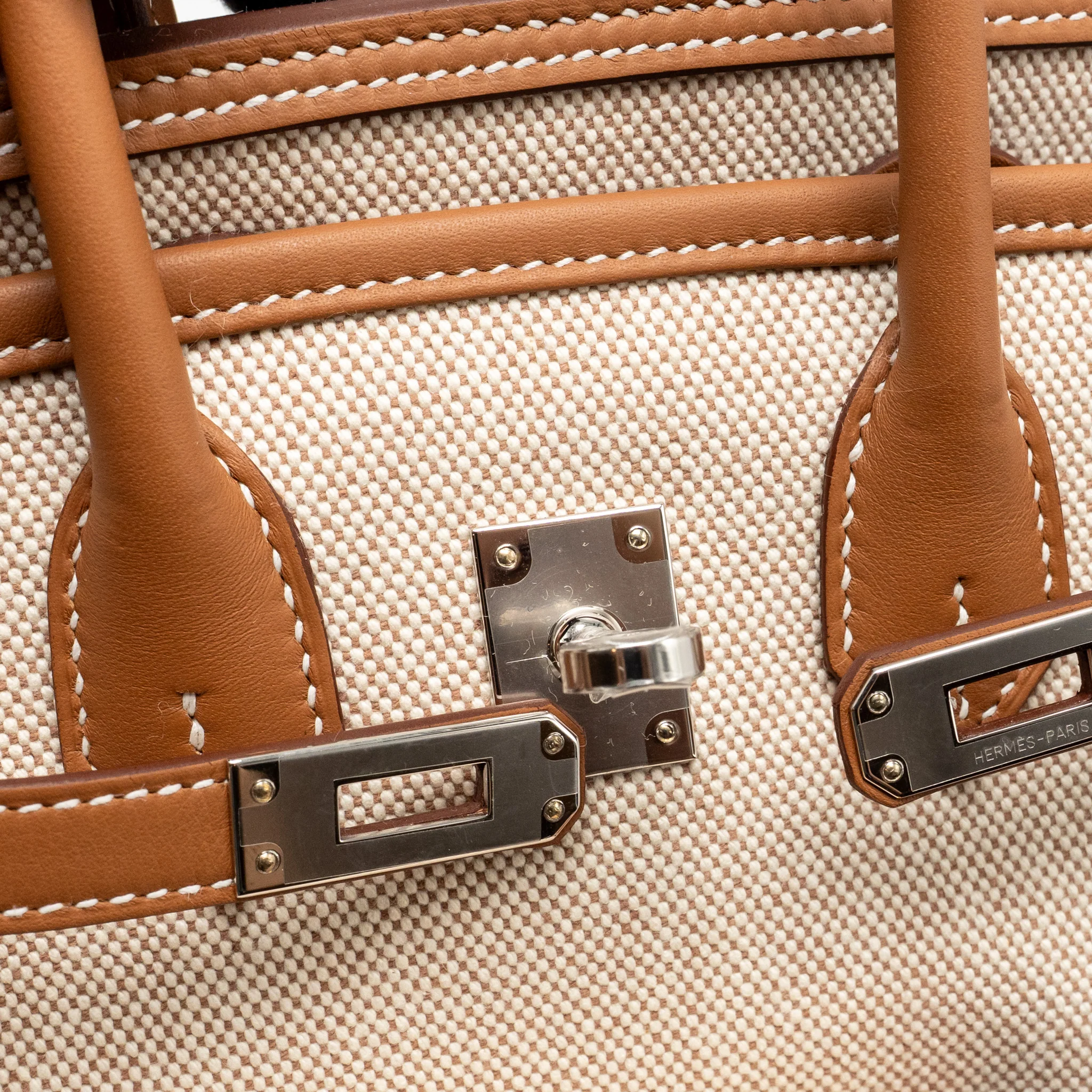 Hermes Birkin 25 Cargo Toile H/Swift Ecru-Beige/Gold SHW Stamp K - Image 15