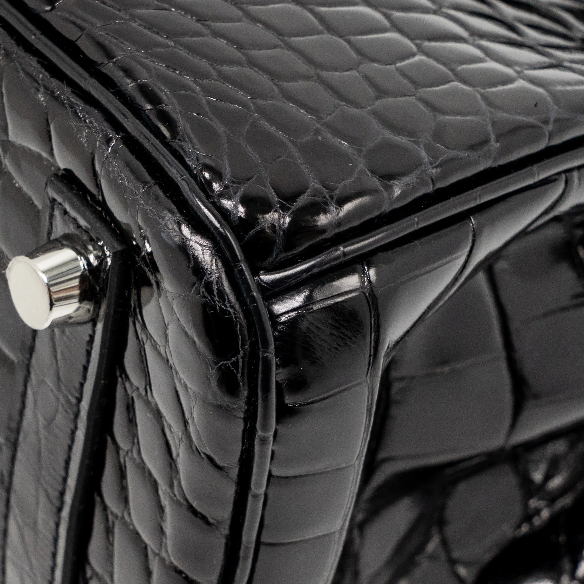 Hermes Birkin 25 Crocodile Niloticus Black SHW Stamp K - Image 10