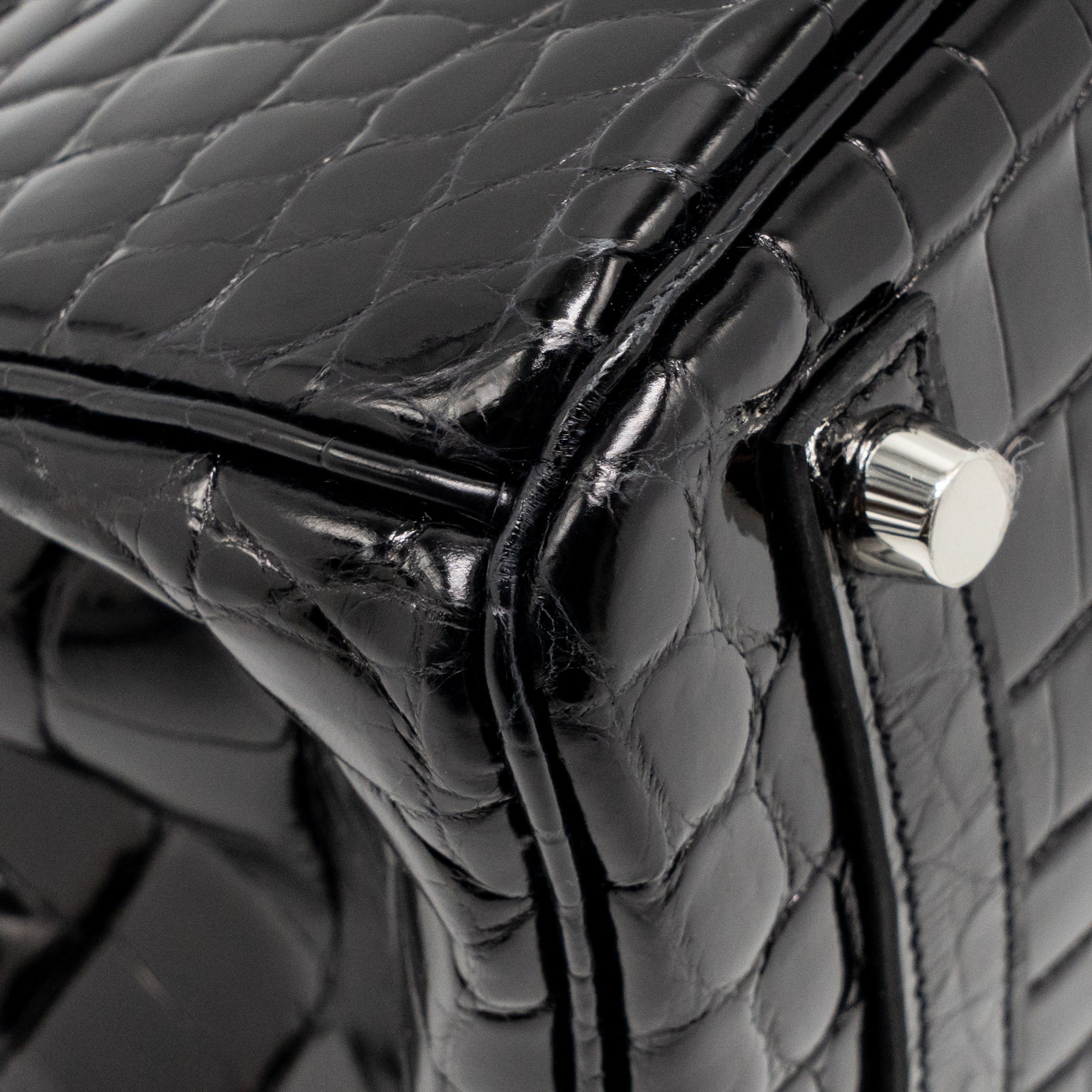 Hermes Birkin 25 Crocodile Niloticus Black SHW Stamp K - Image 11