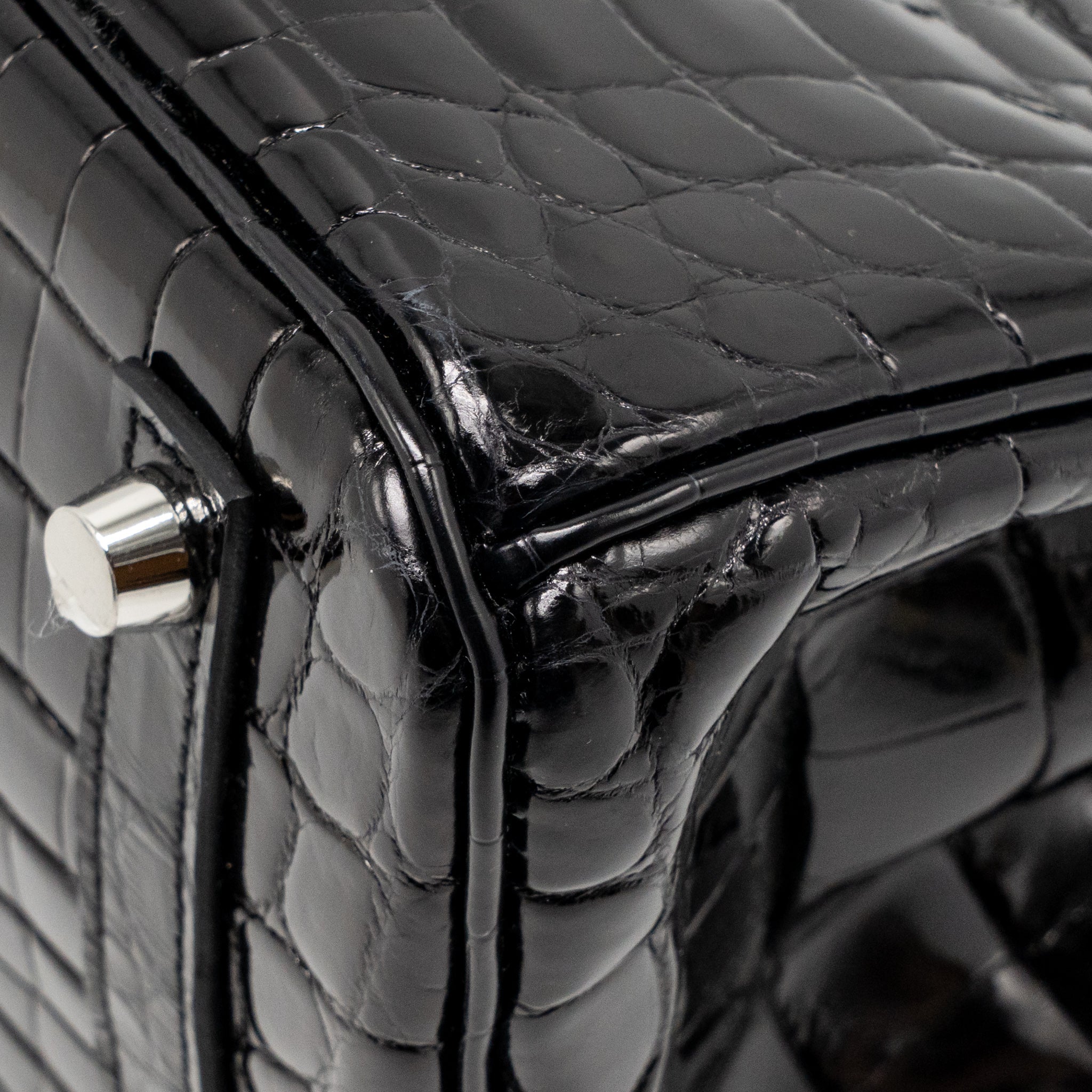 Hermes Birkin 25 Crocodile Niloticus Black SHW Stamp K - Image 12