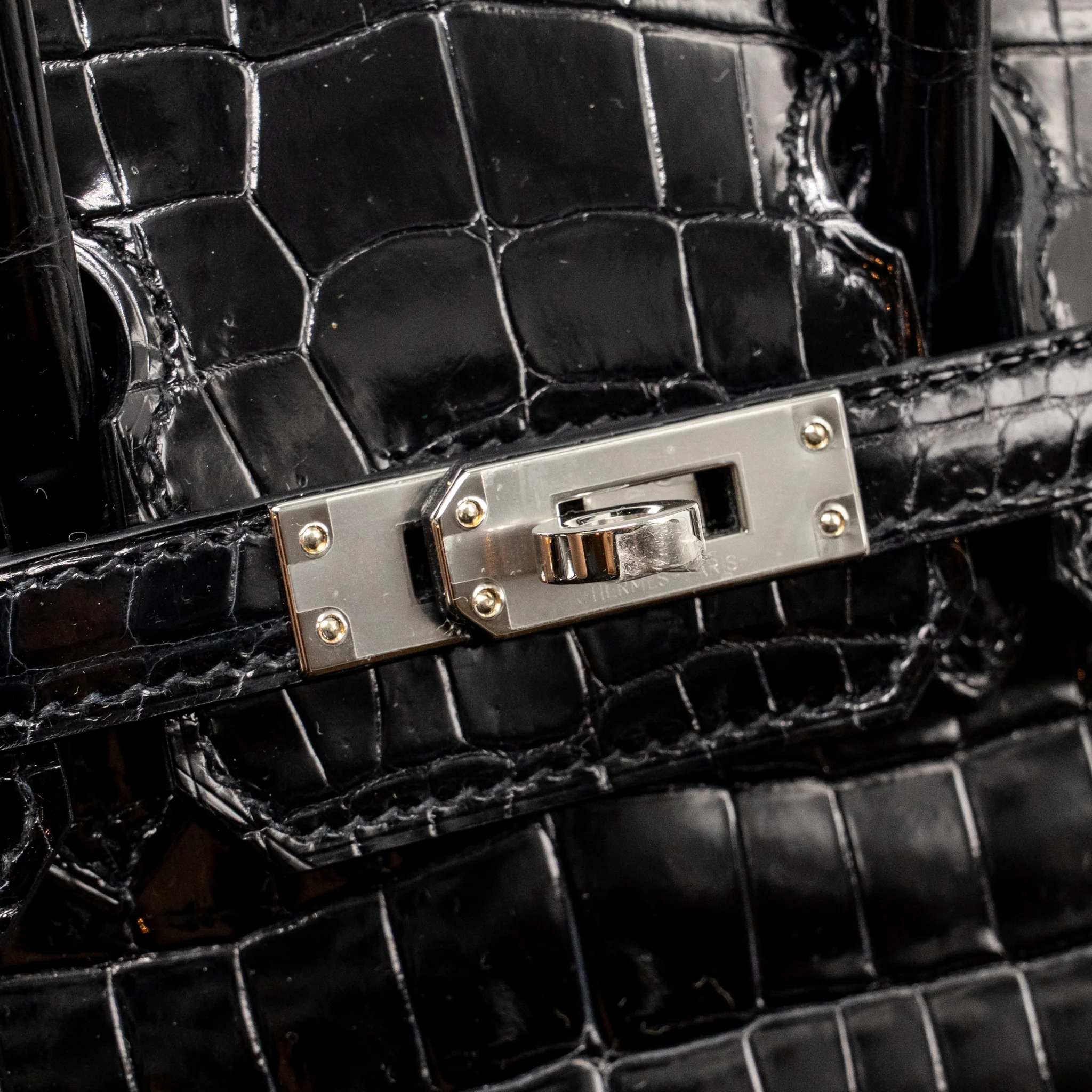 Hermes Birkin 25 Crocodile Niloticus Black SHW Stamp K - Image 15