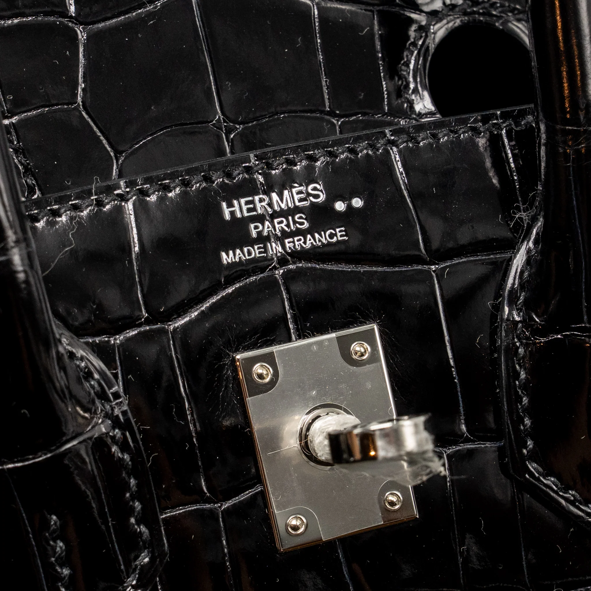 Hermes Birkin 25 Crocodile Niloticus Black SHW Stamp K - Image 16