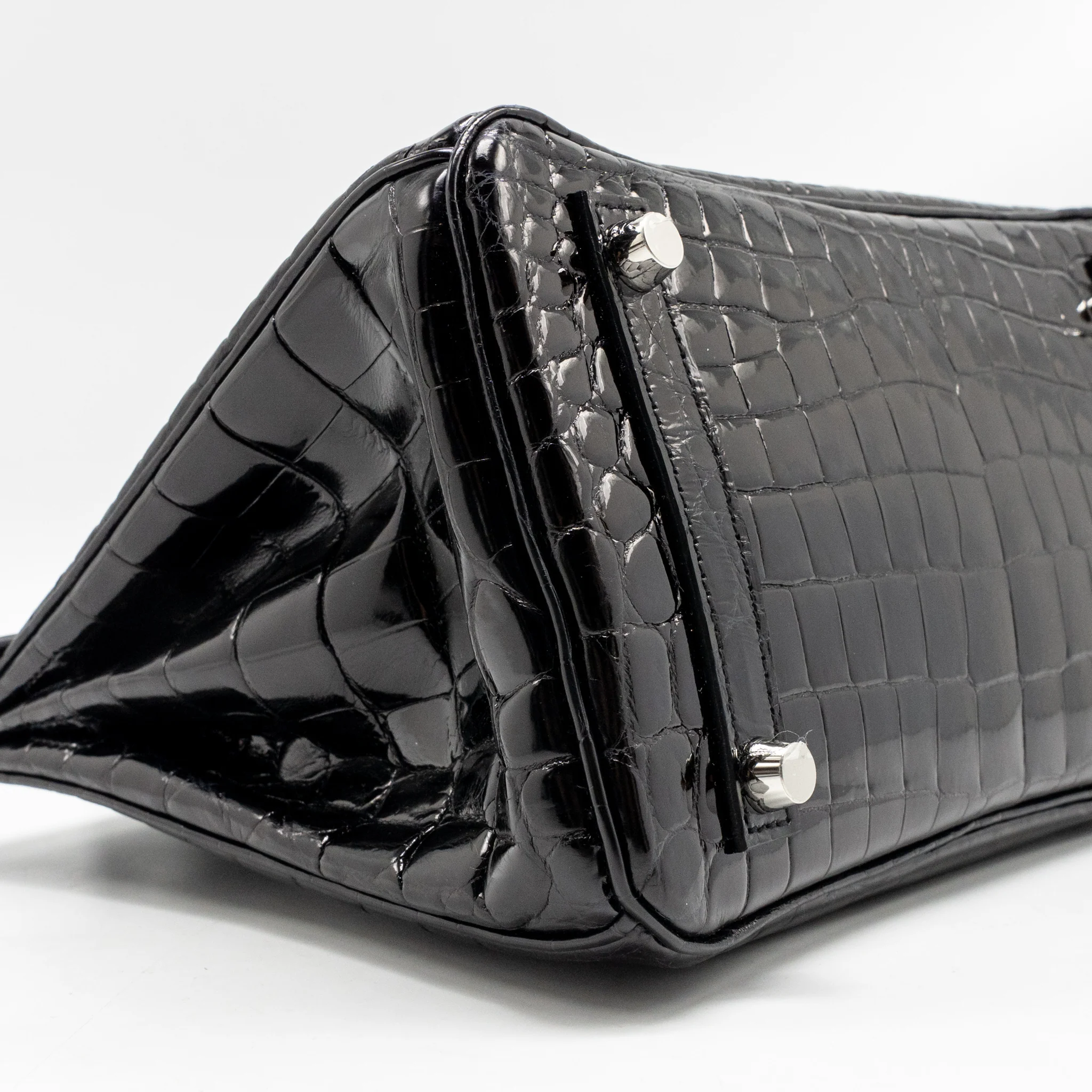 Hermes Birkin 25 Crocodile Niloticus Black SHW Stamp K - Image 7