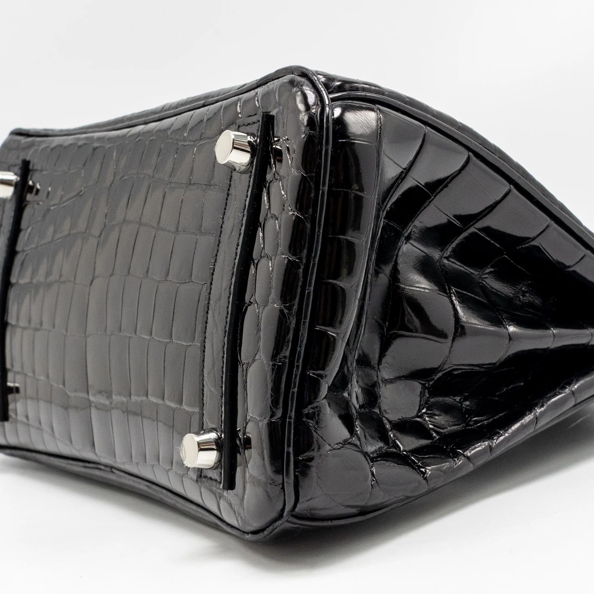 Hermes Birkin 25 Crocodile Niloticus Black SHW Stamp K - Image 8