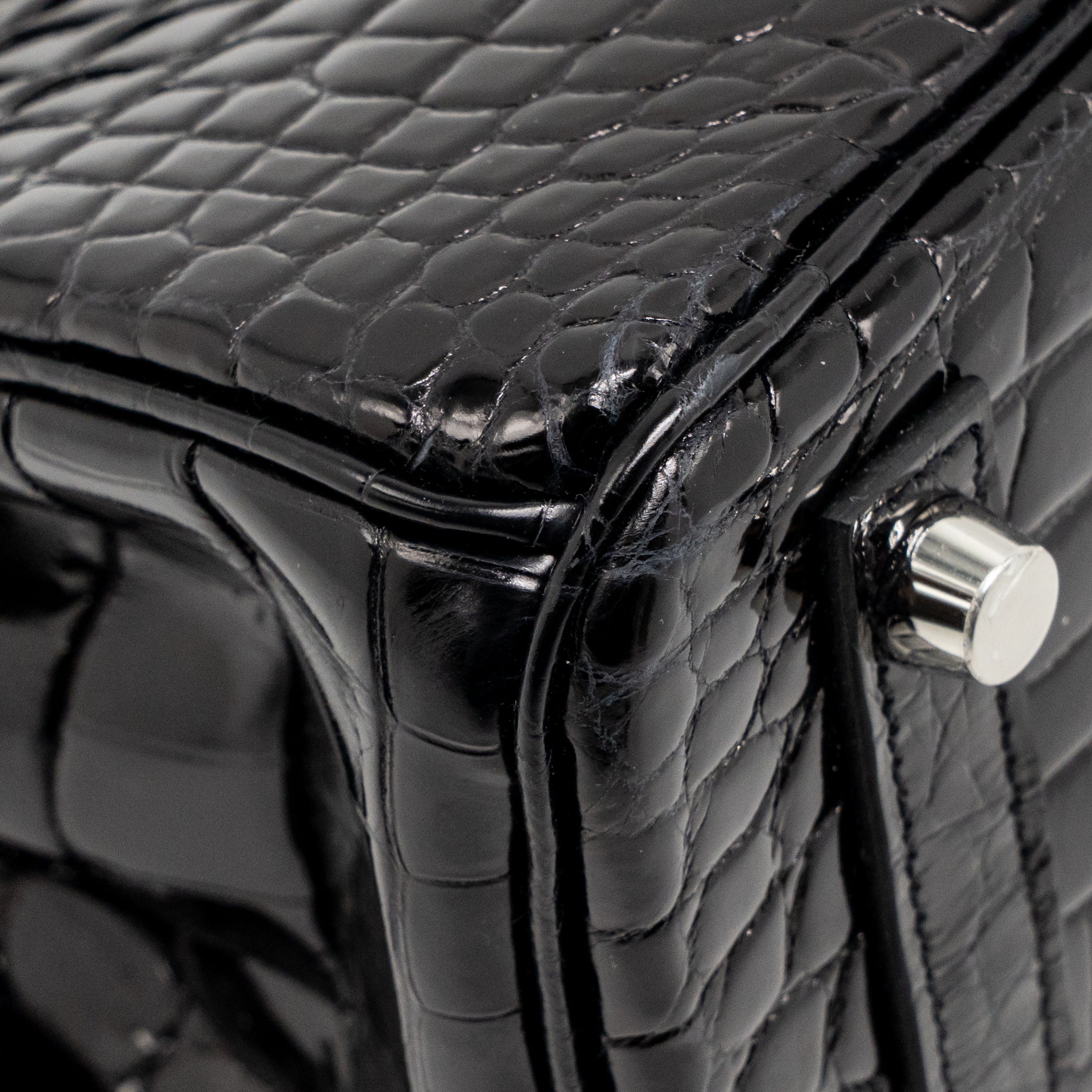 Hermes Birkin 25 Crocodile Niloticus Black SHW Stamp K - Image 9