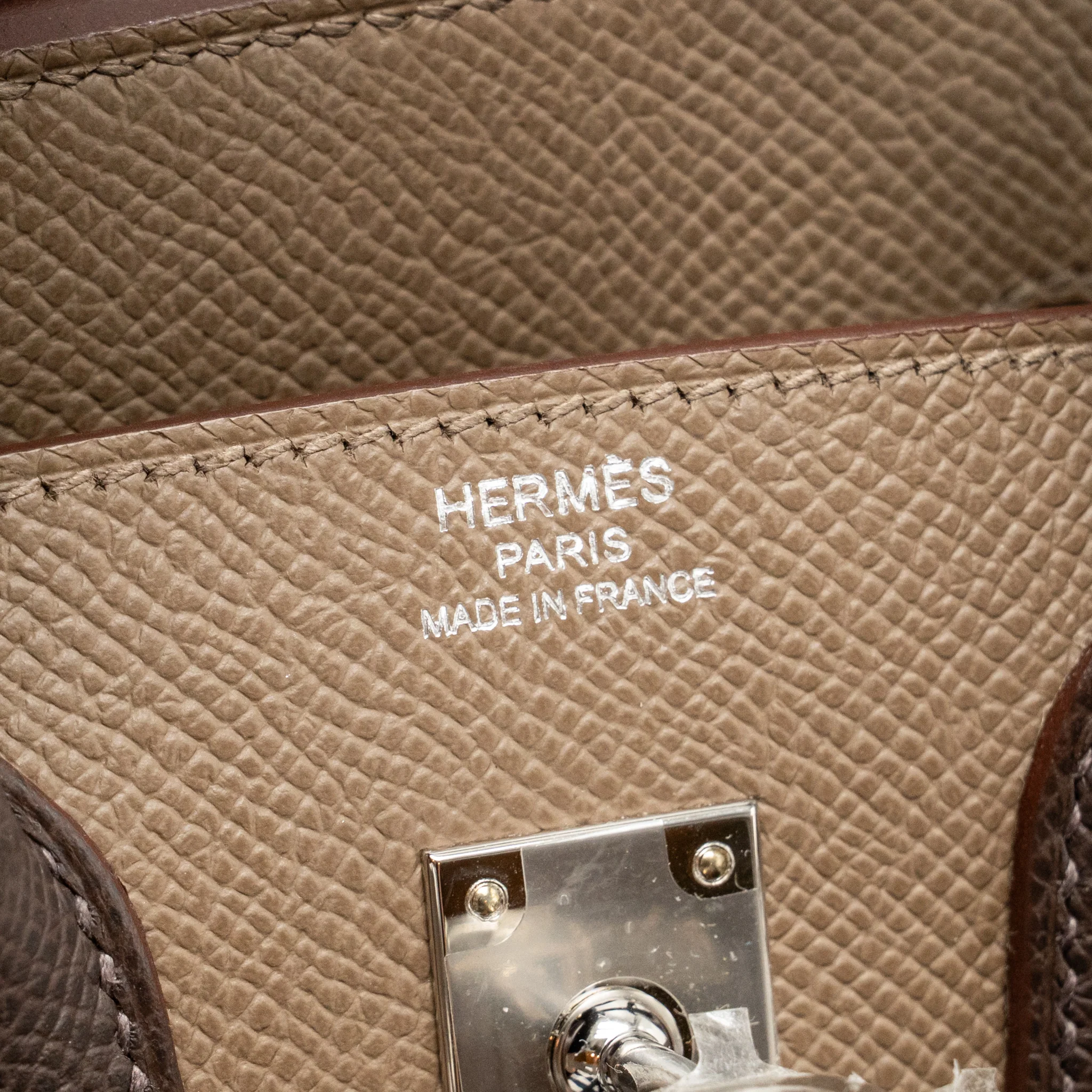 Hermes birkin 25 Epsom etoupe / gris pale / ebene SHW stamp B - Image 15