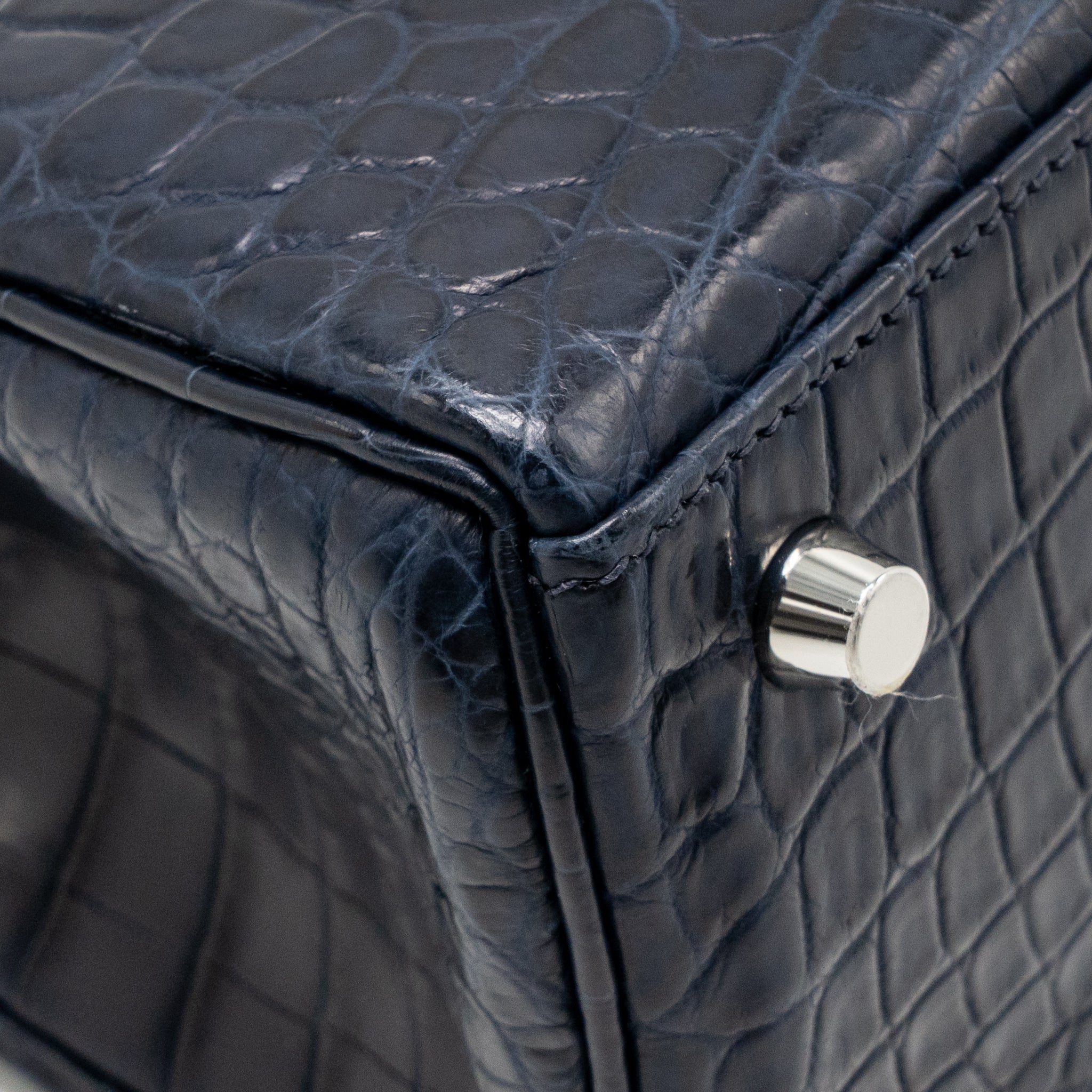 Hermes Kelly 25 crocodile niloticus Matt blue marine SHW stamp U - Image 11