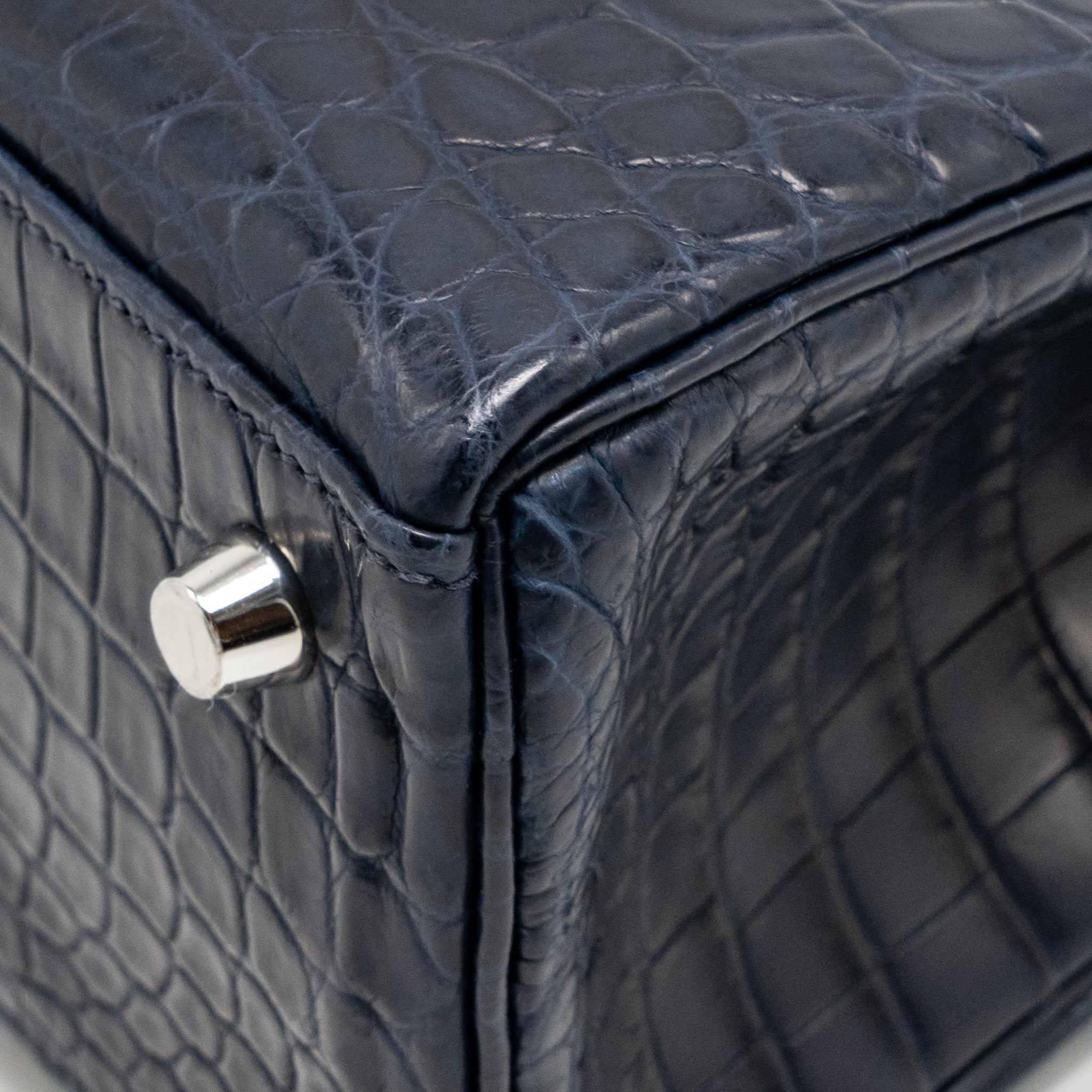 Hermes Kelly 25 crocodile niloticus Matt blue marine SHW stamp U - Image 12