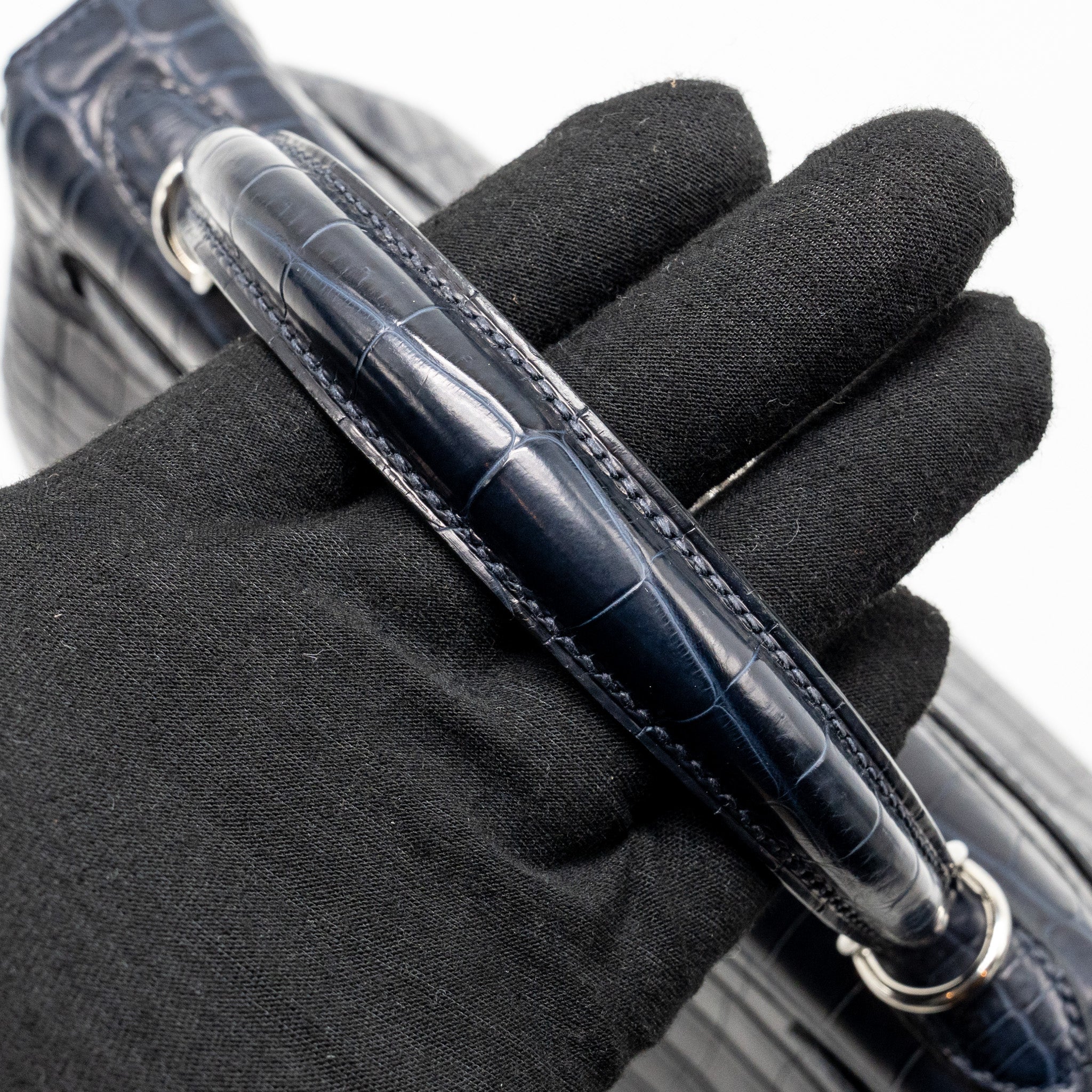 Hermes Kelly 25 crocodile niloticus Matt blue marine SHW stamp U - Image 13