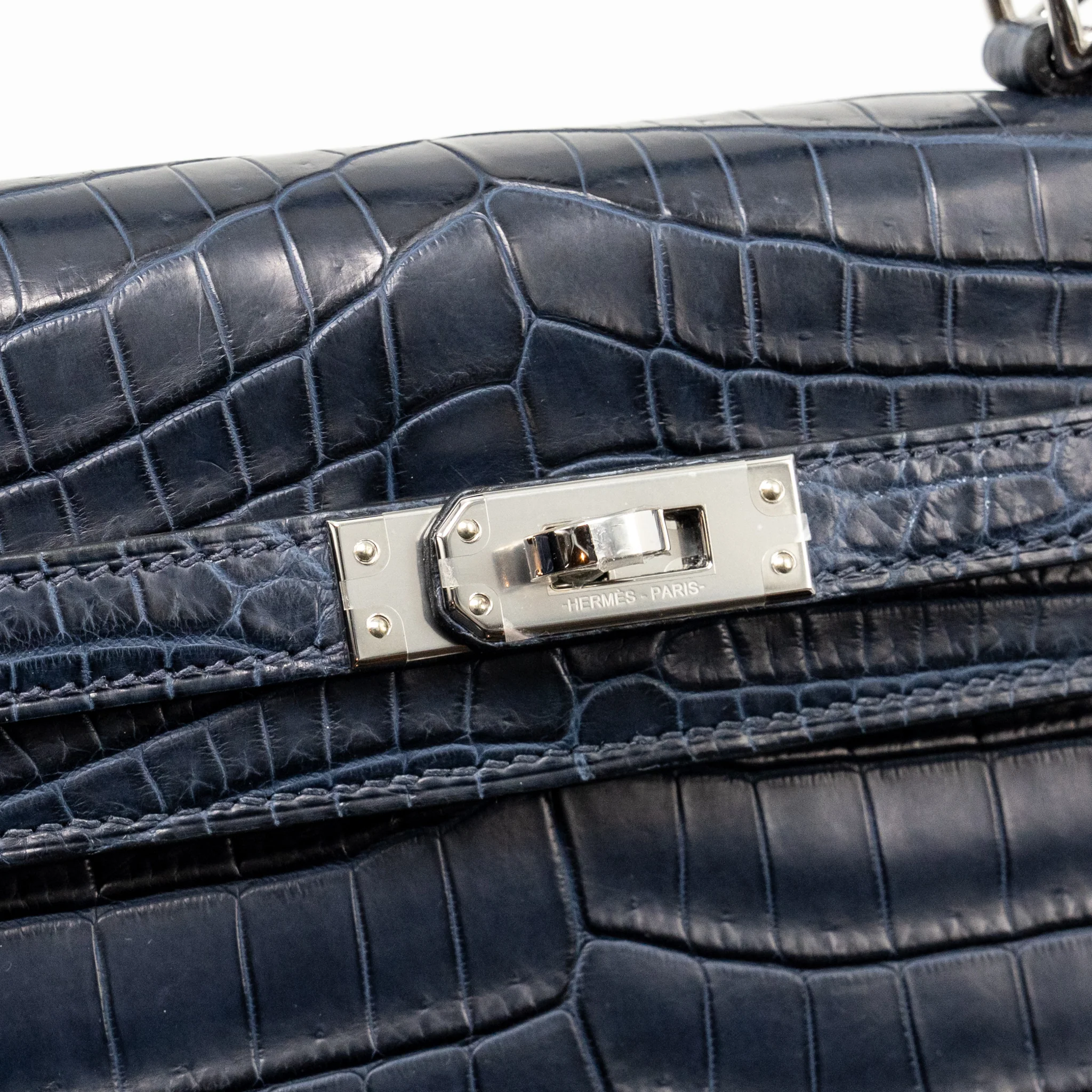 Hermes Kelly 25 crocodile niloticus Matt blue marine SHW stamp U - Image 14