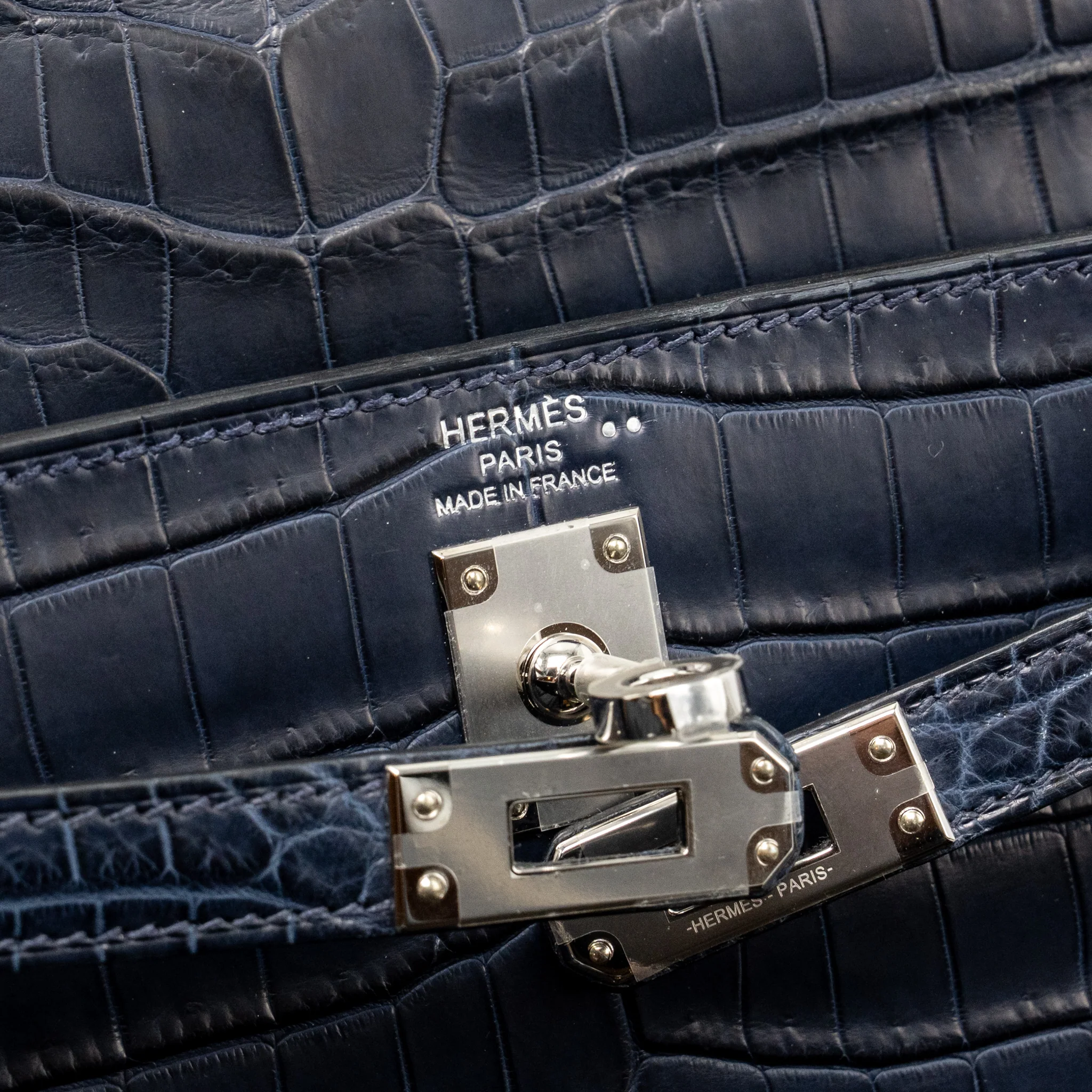 Hermes Kelly 25 crocodile niloticus Matt blue marine SHW stamp U - Image 15
