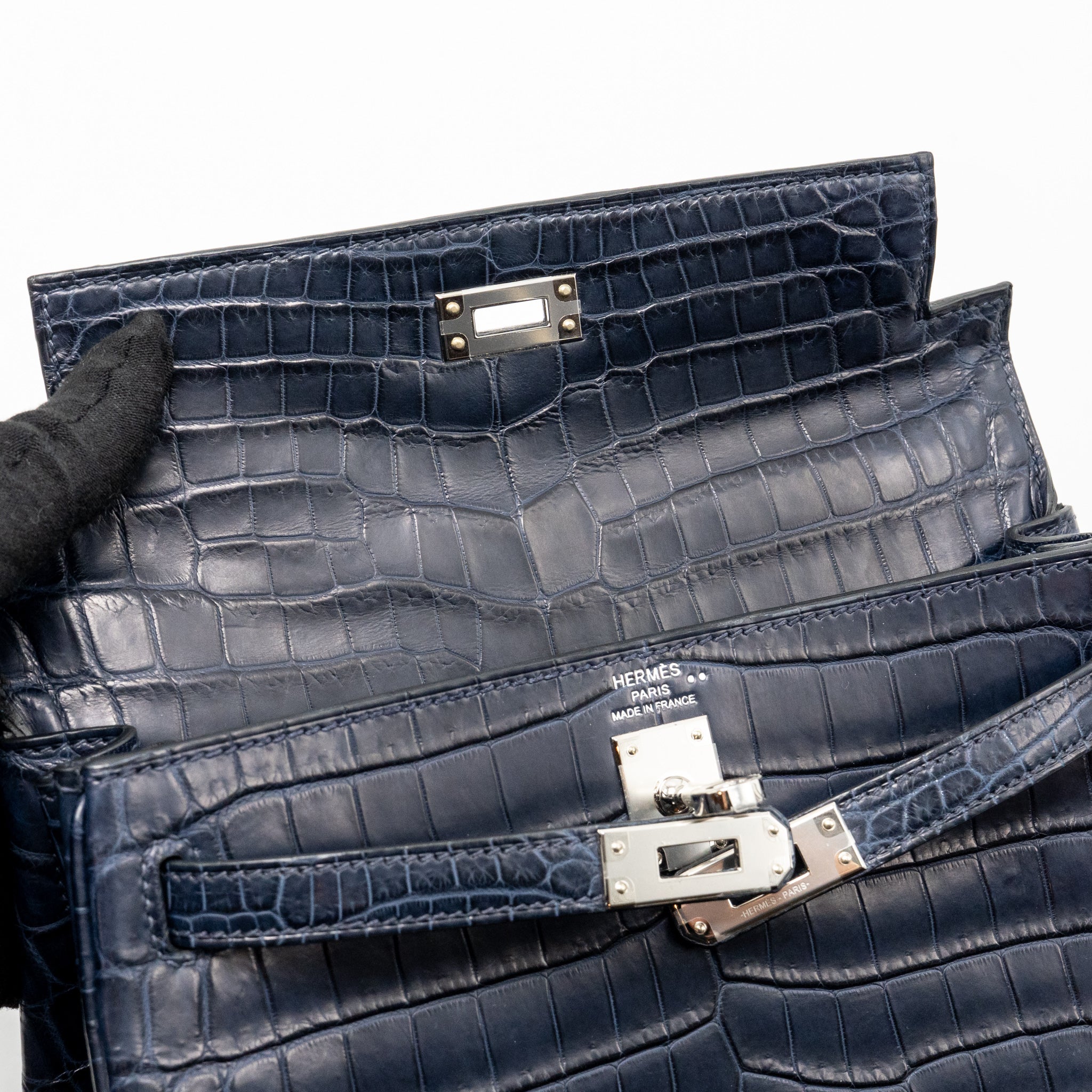 Hermes Kelly 25 crocodile niloticus Matt blue marine SHW stamp U - Image 16