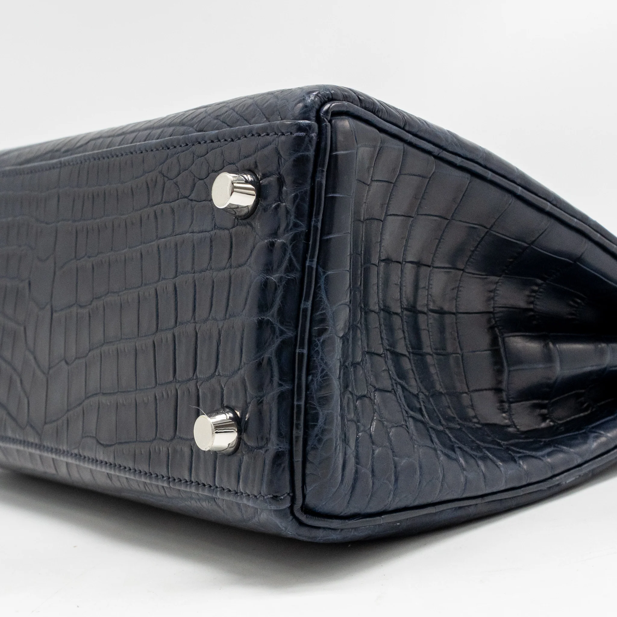 Hermes Kelly 25 crocodile niloticus Matt blue marine SHW stamp U - Image 8