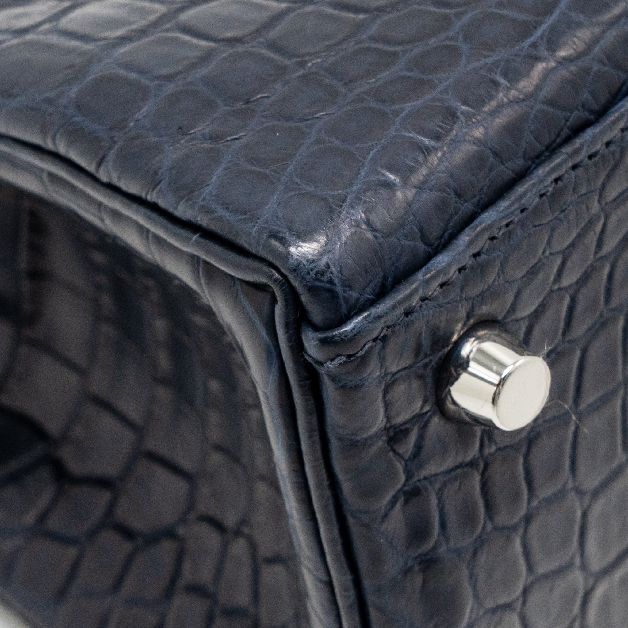 Hermes Kelly 25 crocodile niloticus Matt blue marine SHW stamp U - Image 9