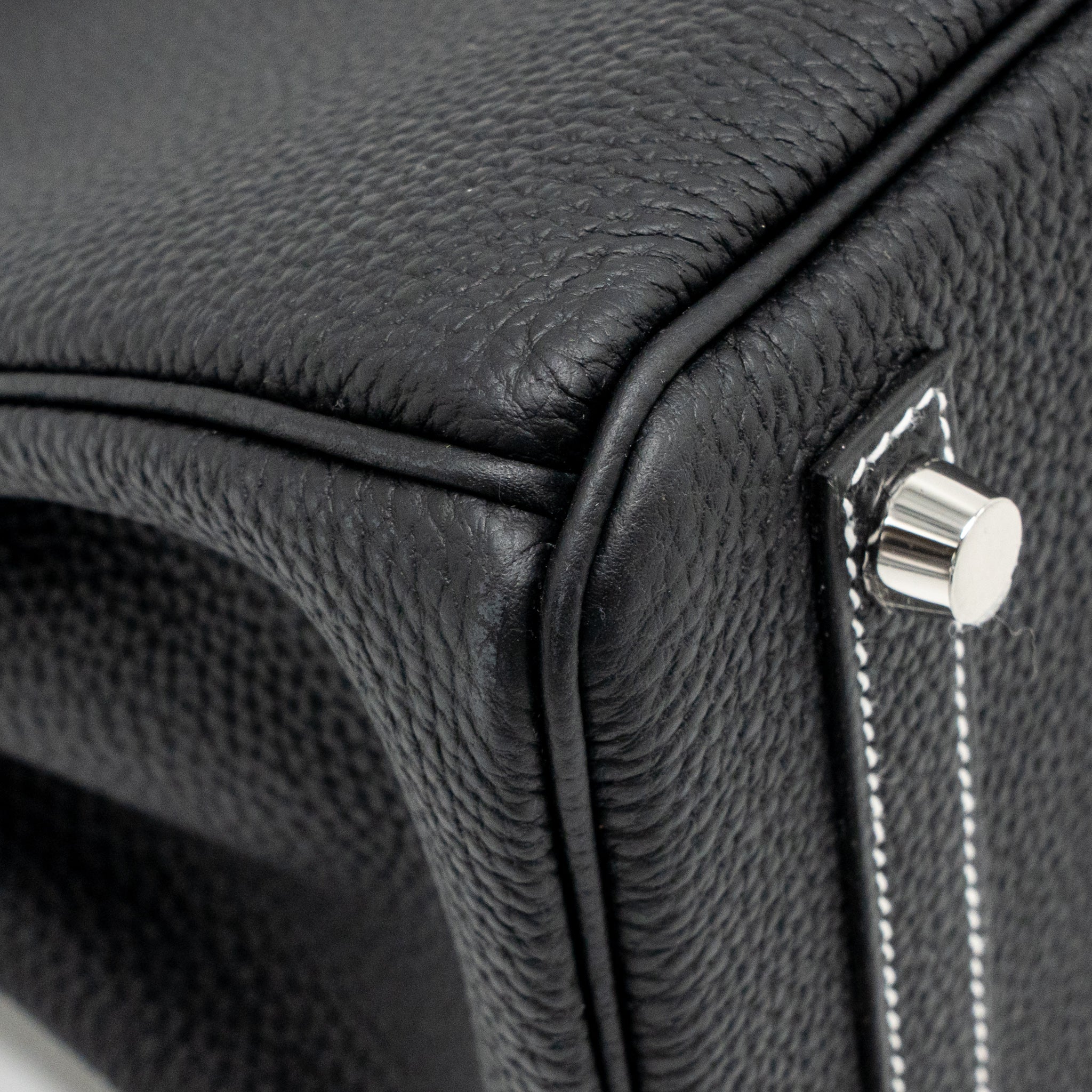 Hermes Birkin 25 Special Order Togo Black/White Stitching Brushed SHW Stamp G - Image 11