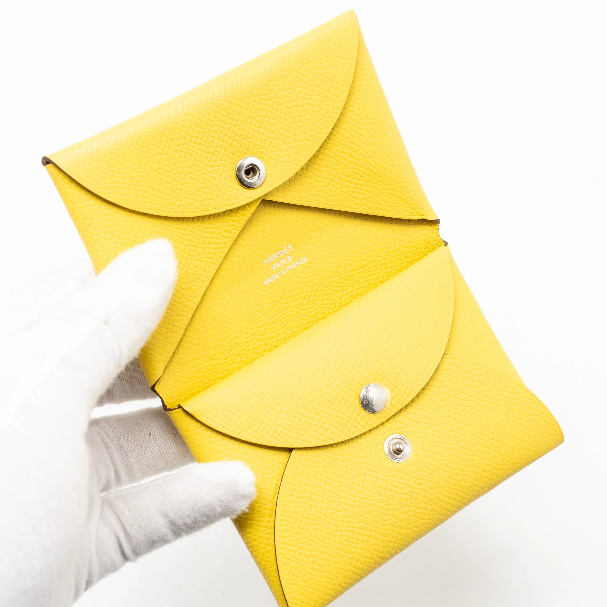 Hermes Calvi Cardholder Epsom Jaune de Naples SHW Stamp B - Image 6