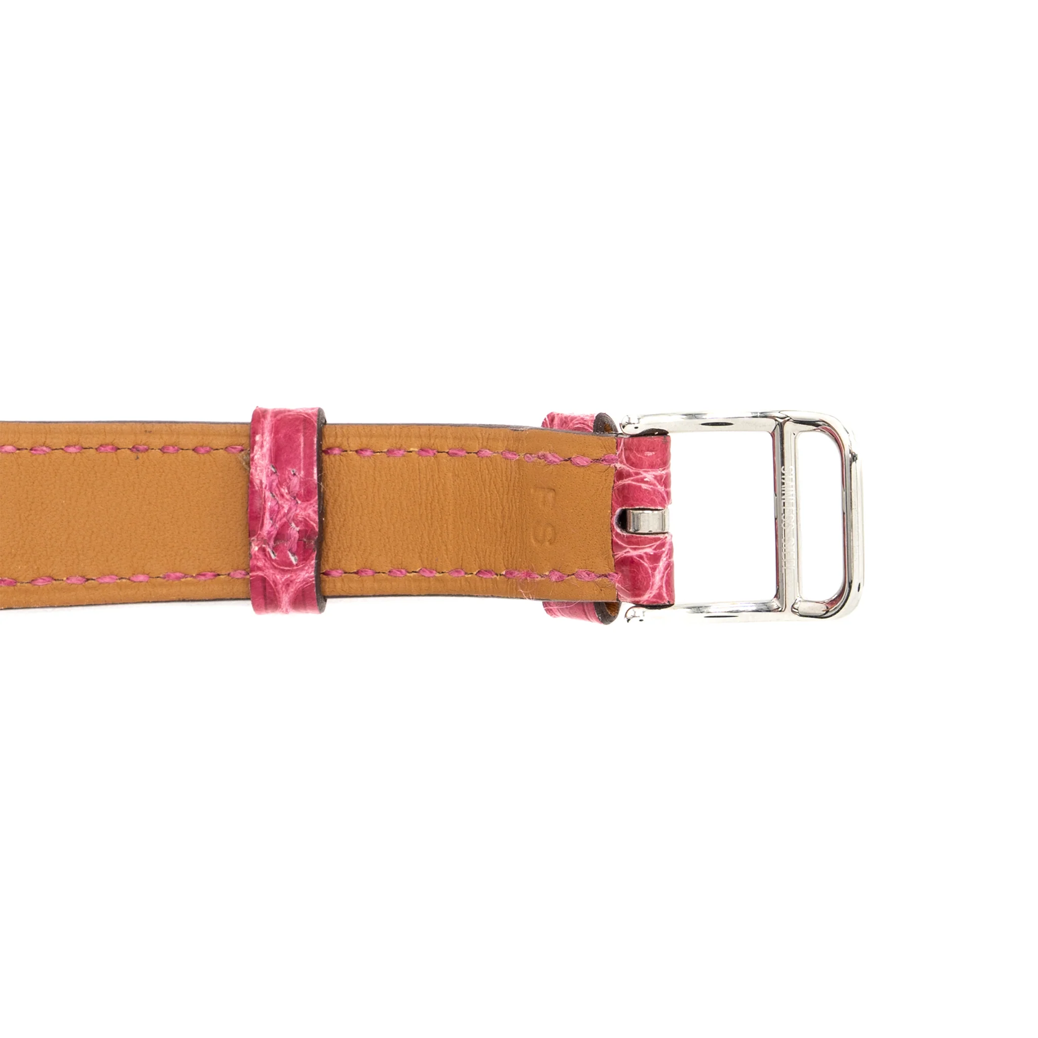 Hermes Cape Cod watch Small Model 31mm steel case with diamonds Alligator Raspberry strap - Image 7