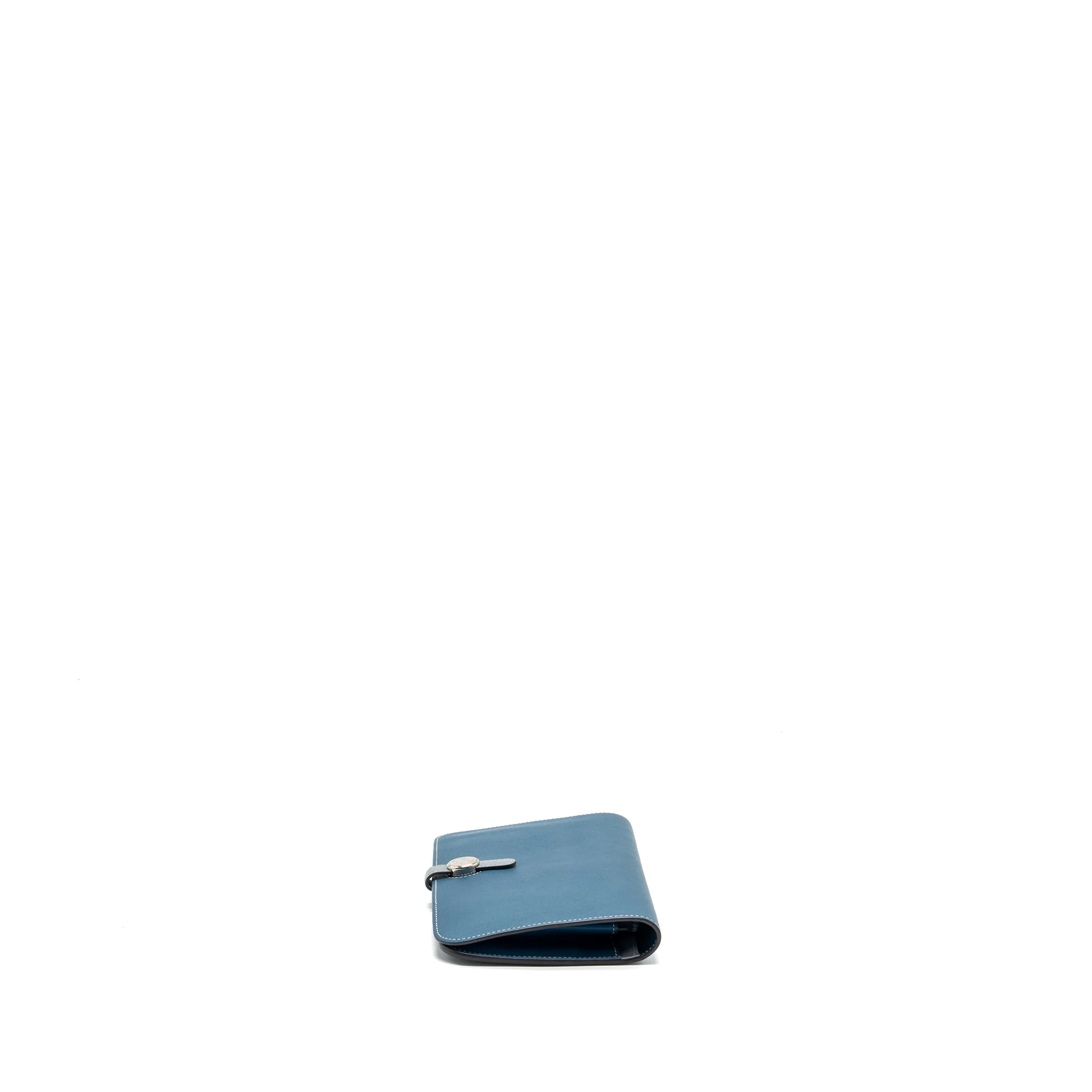 Hermes Dogon Compact Wallet Swift Blue SHW Stamp Square Q - Image 4