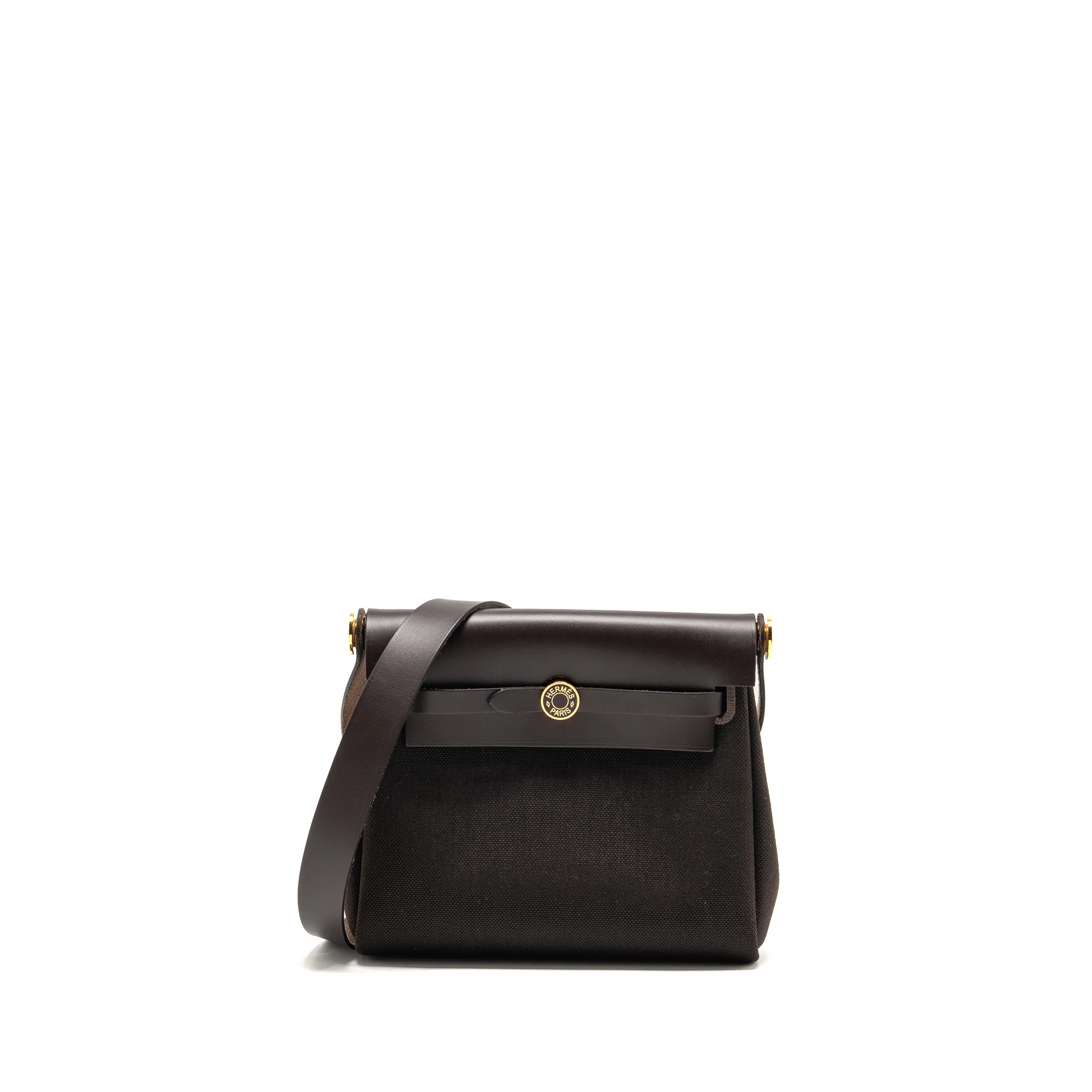 Hermes herbag mini canvas / hunter leather ebene GHW stamp K