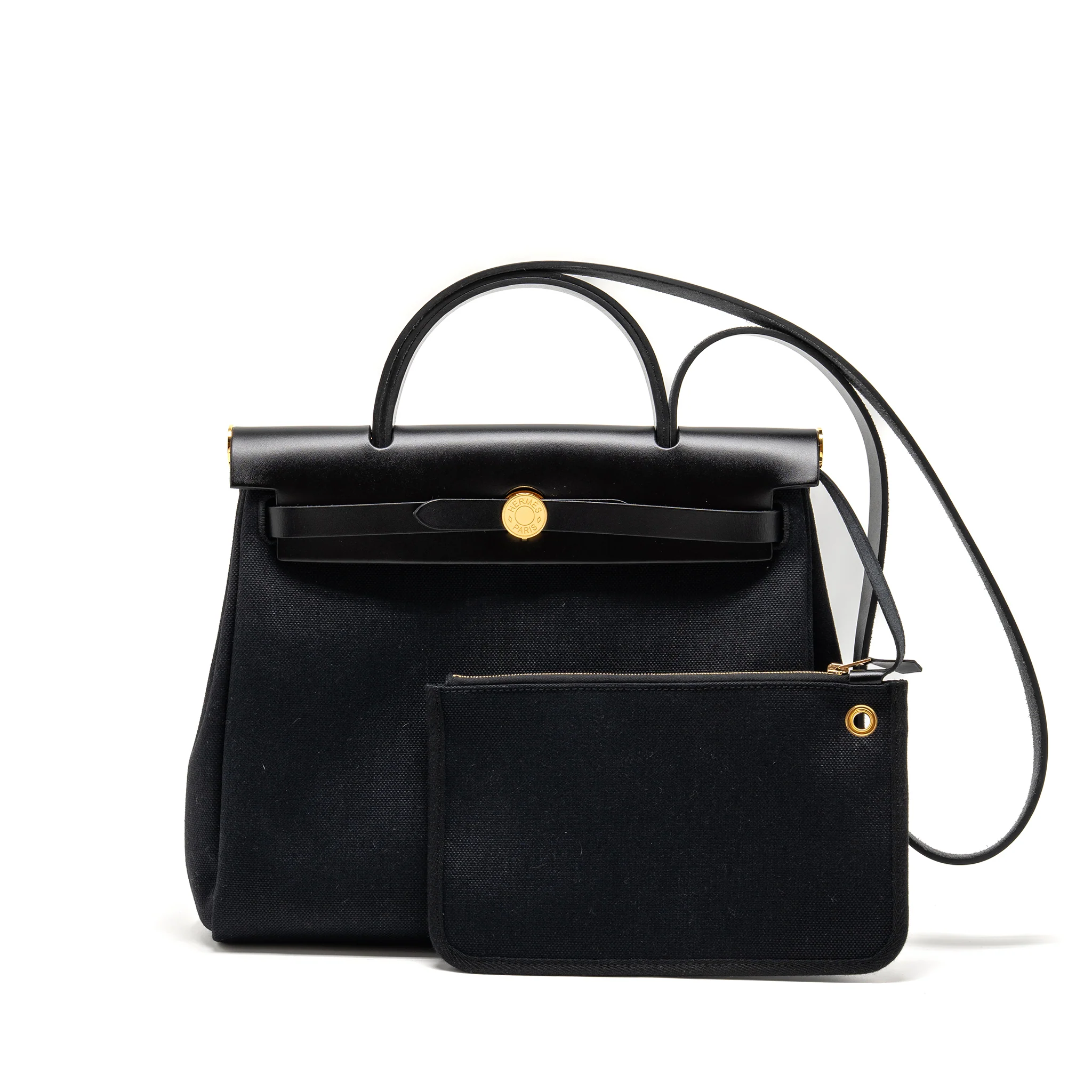 Hermes Herbag 31 Zip Bag Canvas/Hunter Leather Black GHW Stamp B