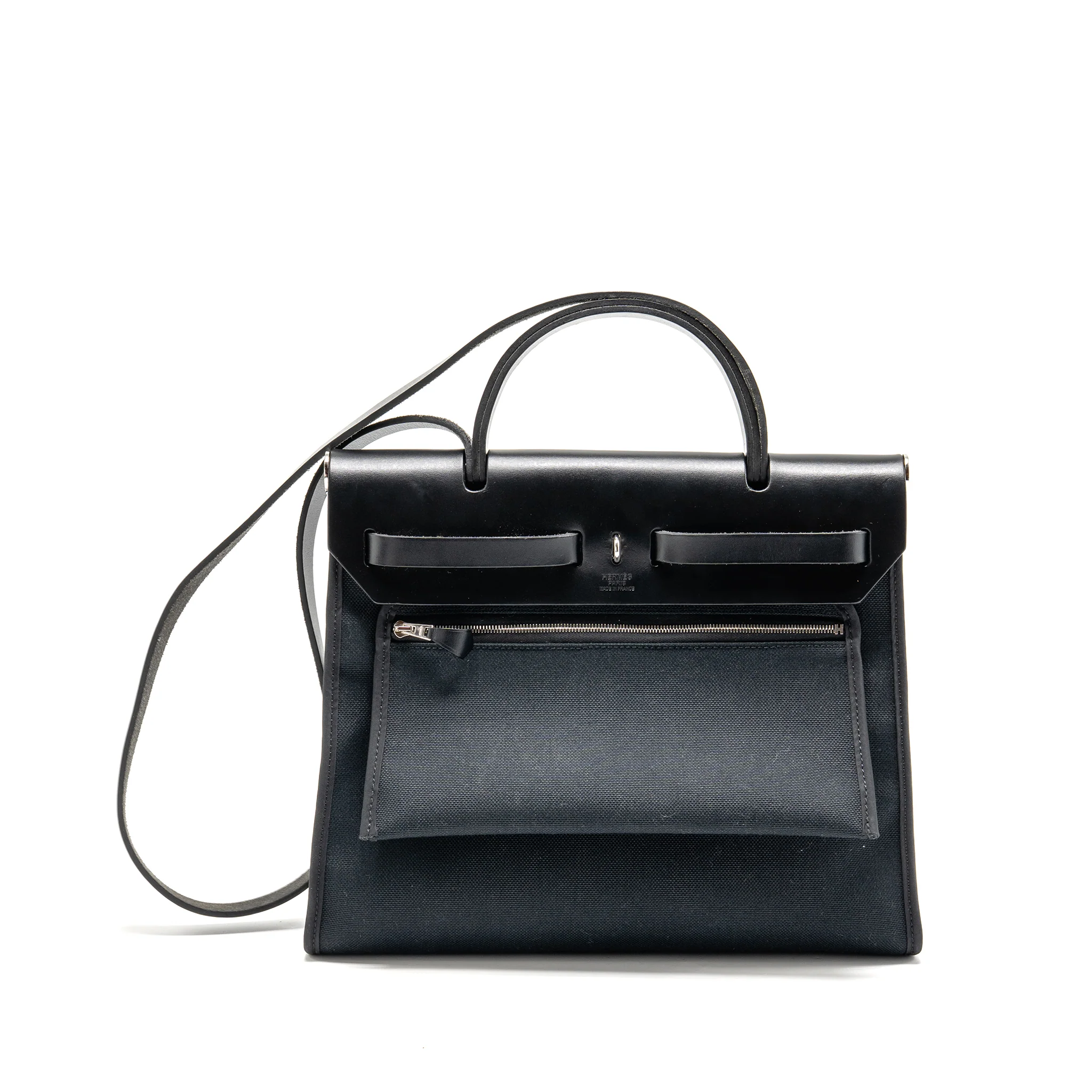 Hermes Herbag 31 zip bag canvas/ hunter leather black SHW stamp Y - Image 2
