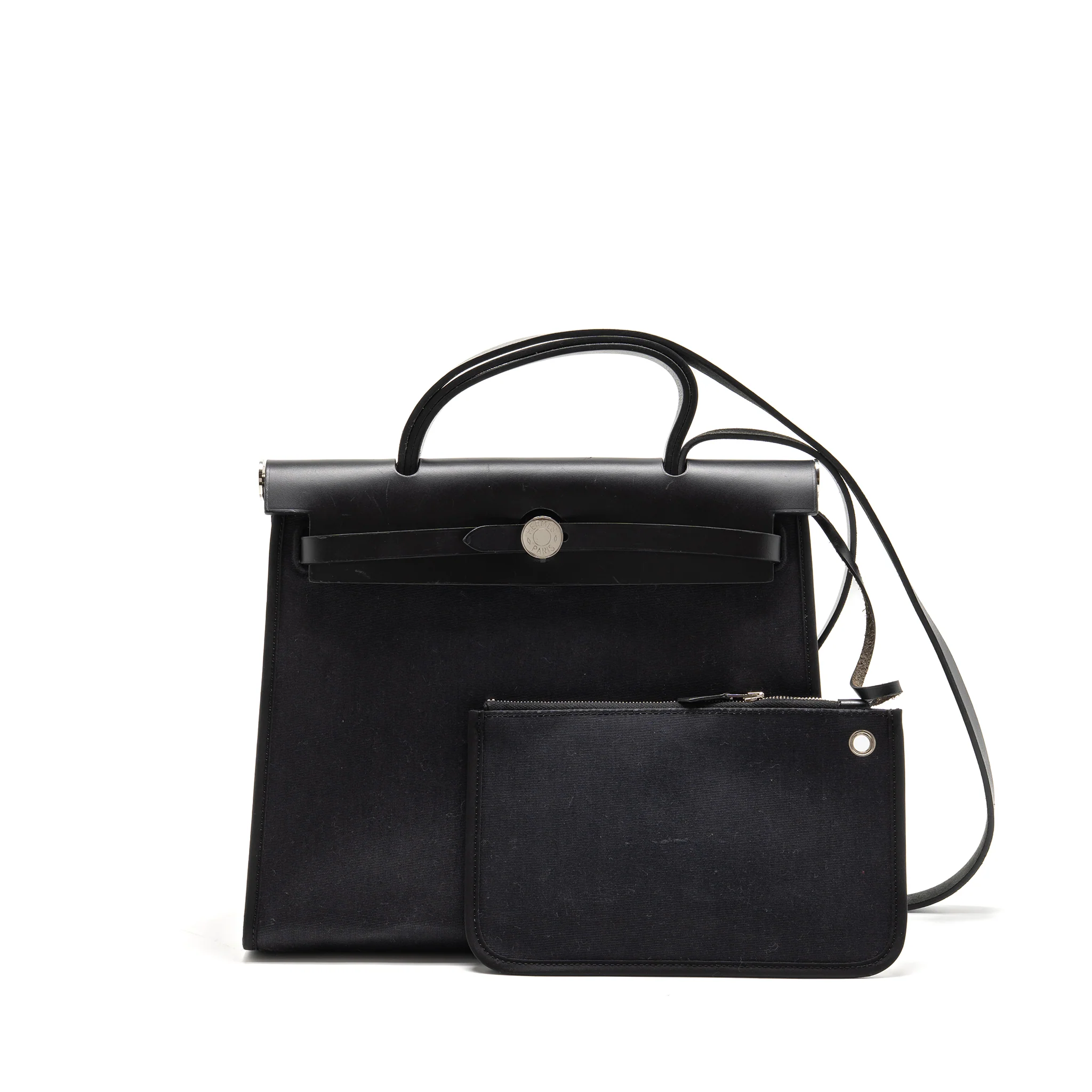 Hermes herbag 31 zip bag canvas/Hunter leather black SHW stamp D
