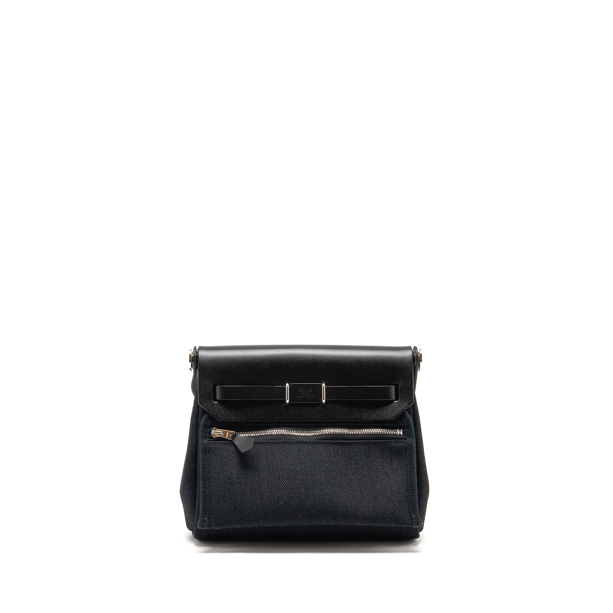 Hermes Herbag Mini Canvas/Hunter leather Black SHW Stamp W - Image 2