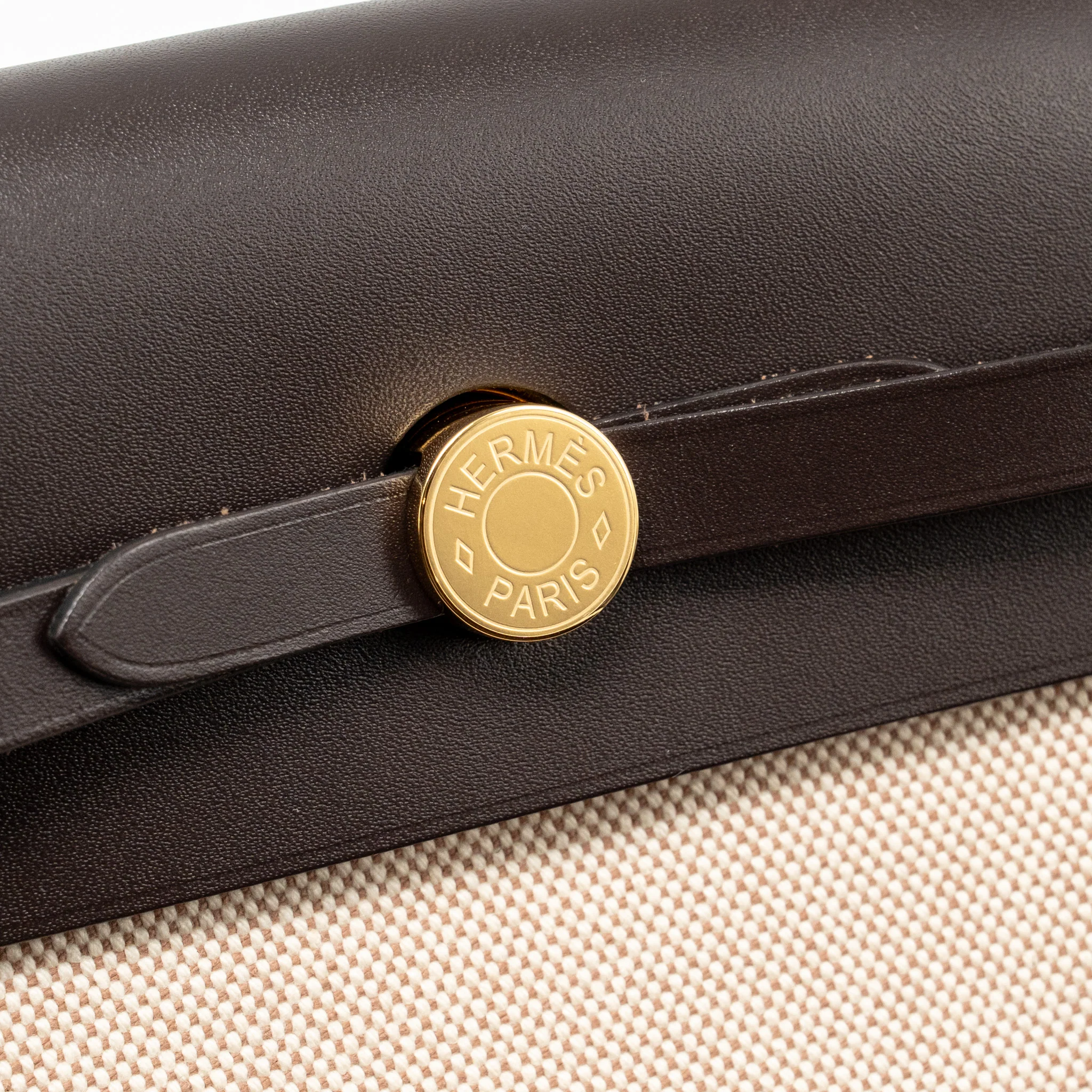 Hermes Herbag Mini Canvas / Hunter Leather Ecru-Beige / Ebene GHW Stamp K - Image 12