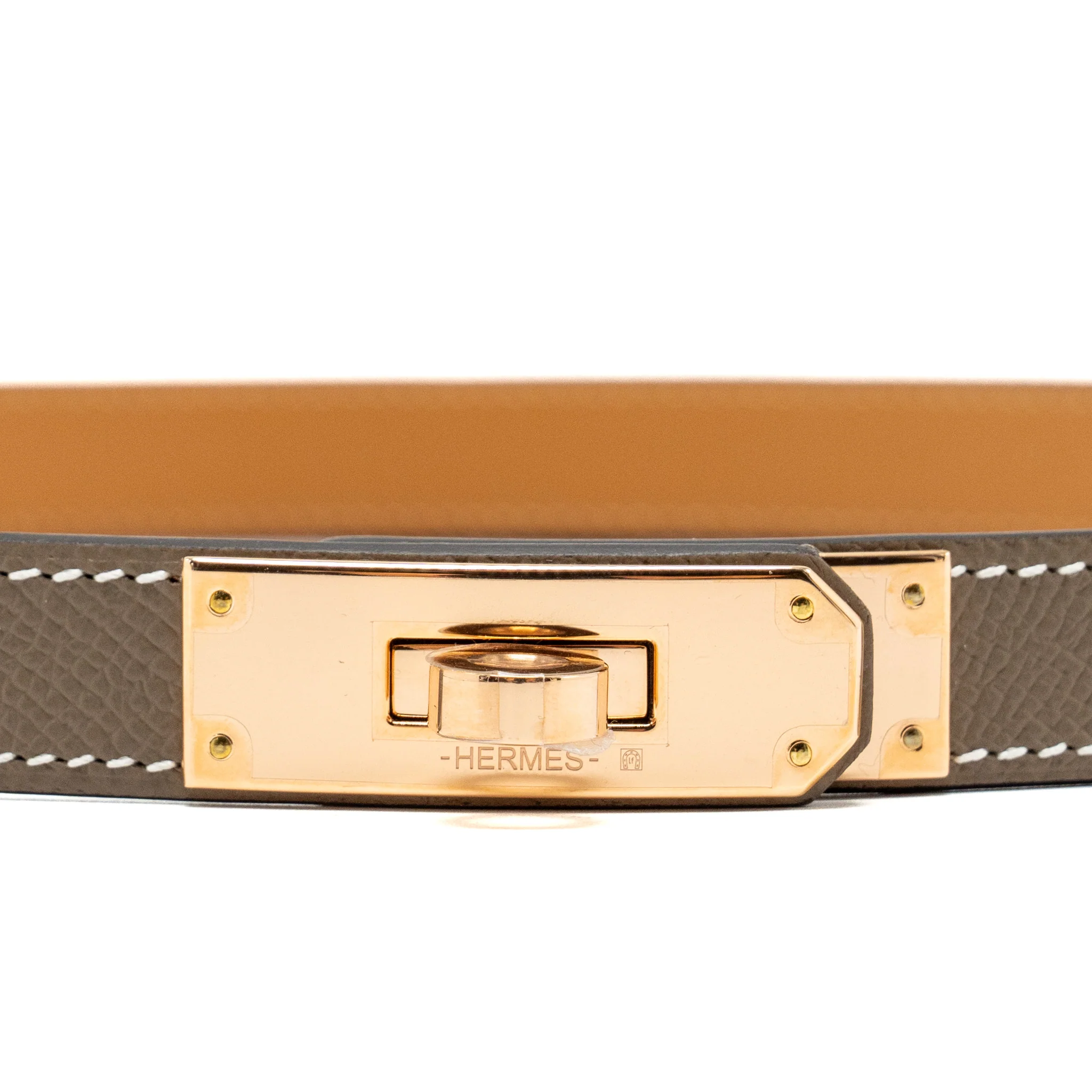 Hermes Kelly18 belt Epsom Etoupe RGHW Stamp B - Image 4