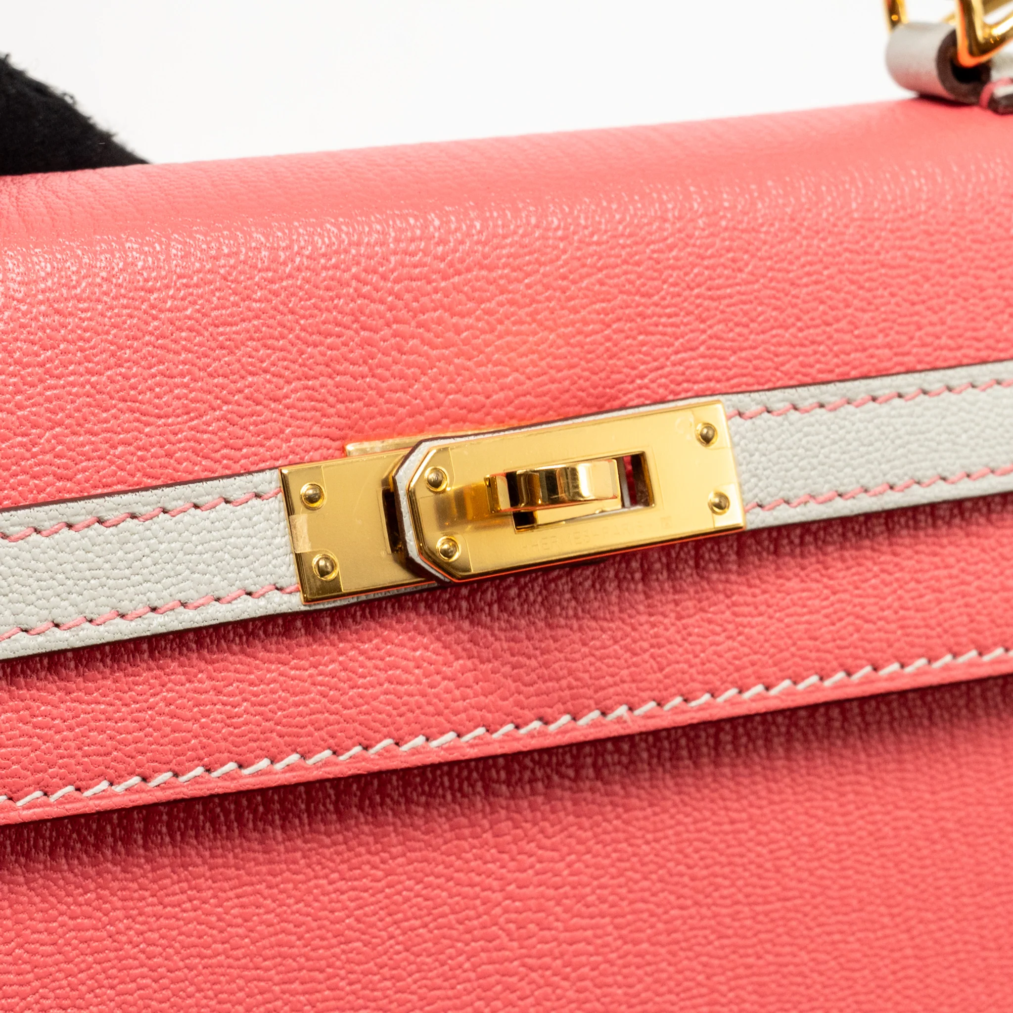 Hermes Kelly 25 Special Order Chèvre Mysore Rose Lipstick / Gris Perle GHW Stamp Y - Image 14