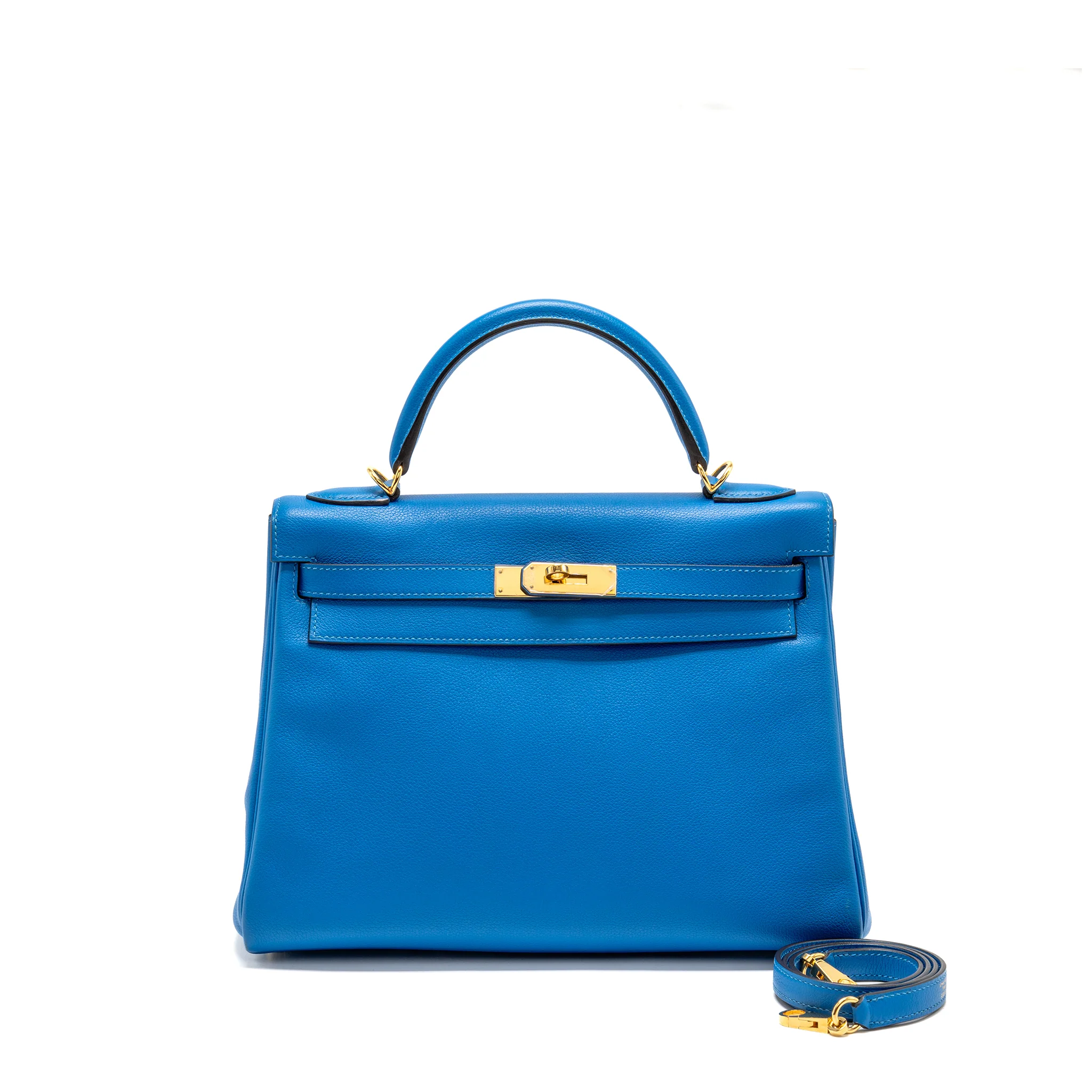 Hermes Kelly 32 Evercolor Blue Hydra GHW Stamp X