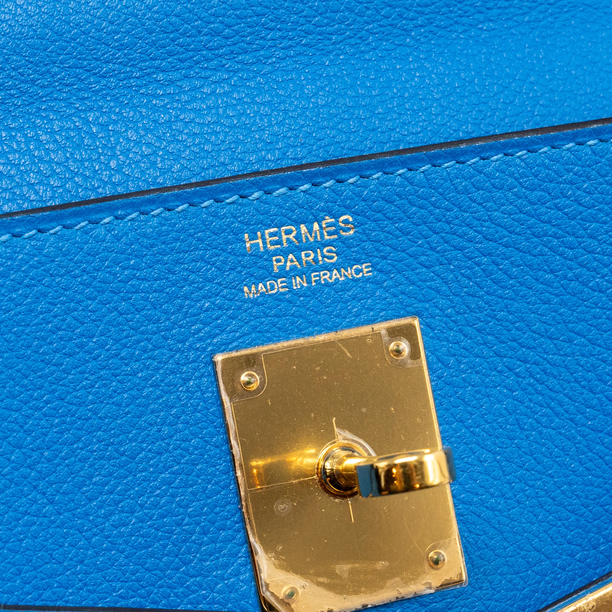 Hermes Kelly 32 Evercolor Blue Hydra GHW Stamp X - Image 14