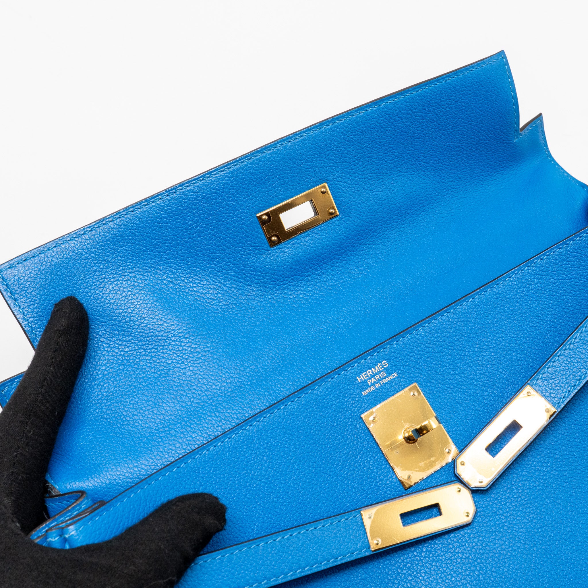 Hermes Kelly 32 Evercolor Blue Hydra GHW Stamp X - Image 15