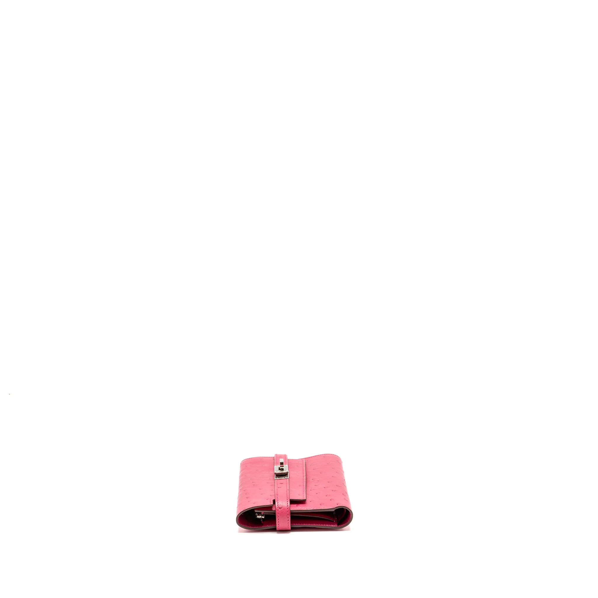 Hermes Kelly Compact Wallet Ostrich Rose Tyrien SHW Stamp D - Image 3
