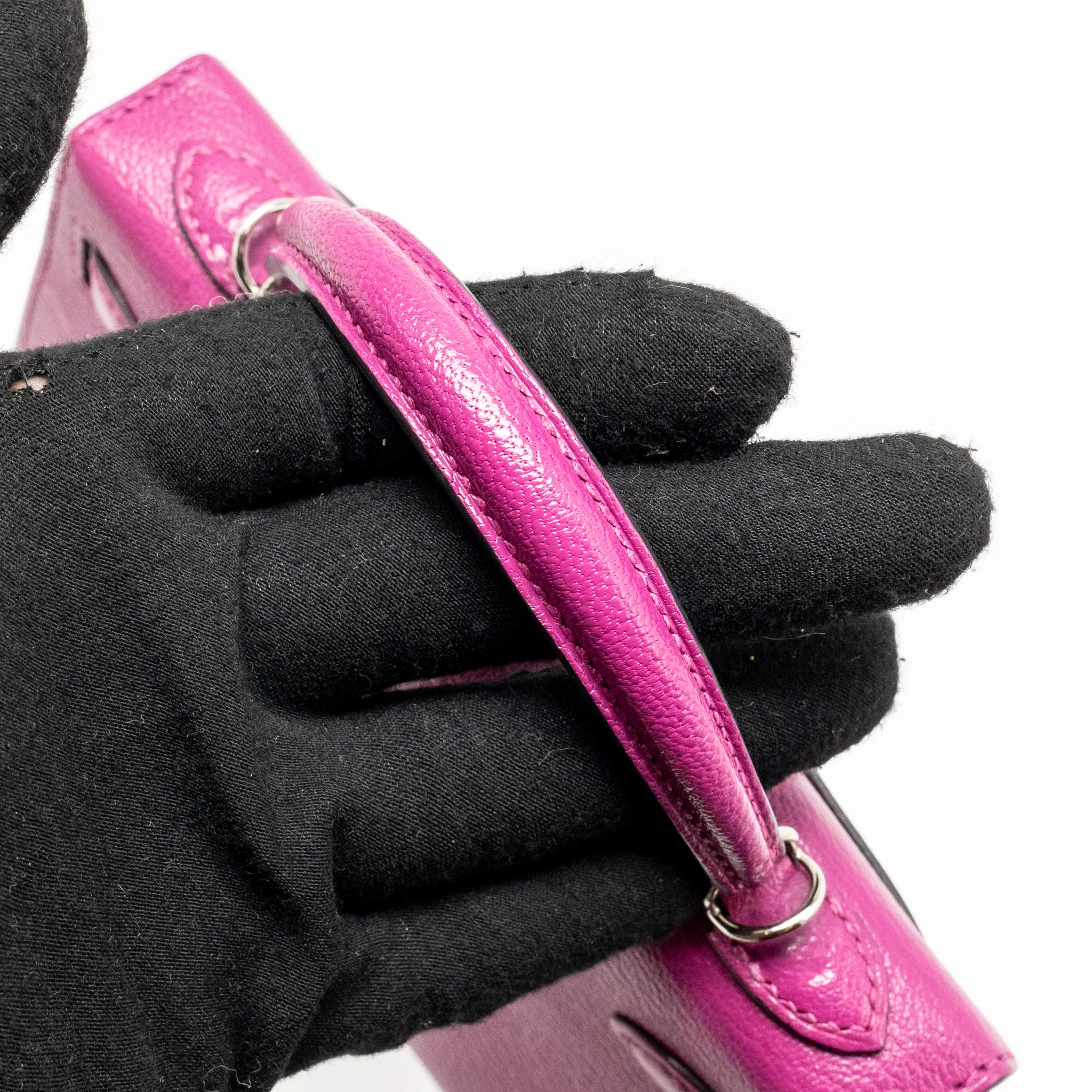 Hermes Mini Kelly Chèvre Mysore Rose Pourpre SHW Stamp D - Image 12