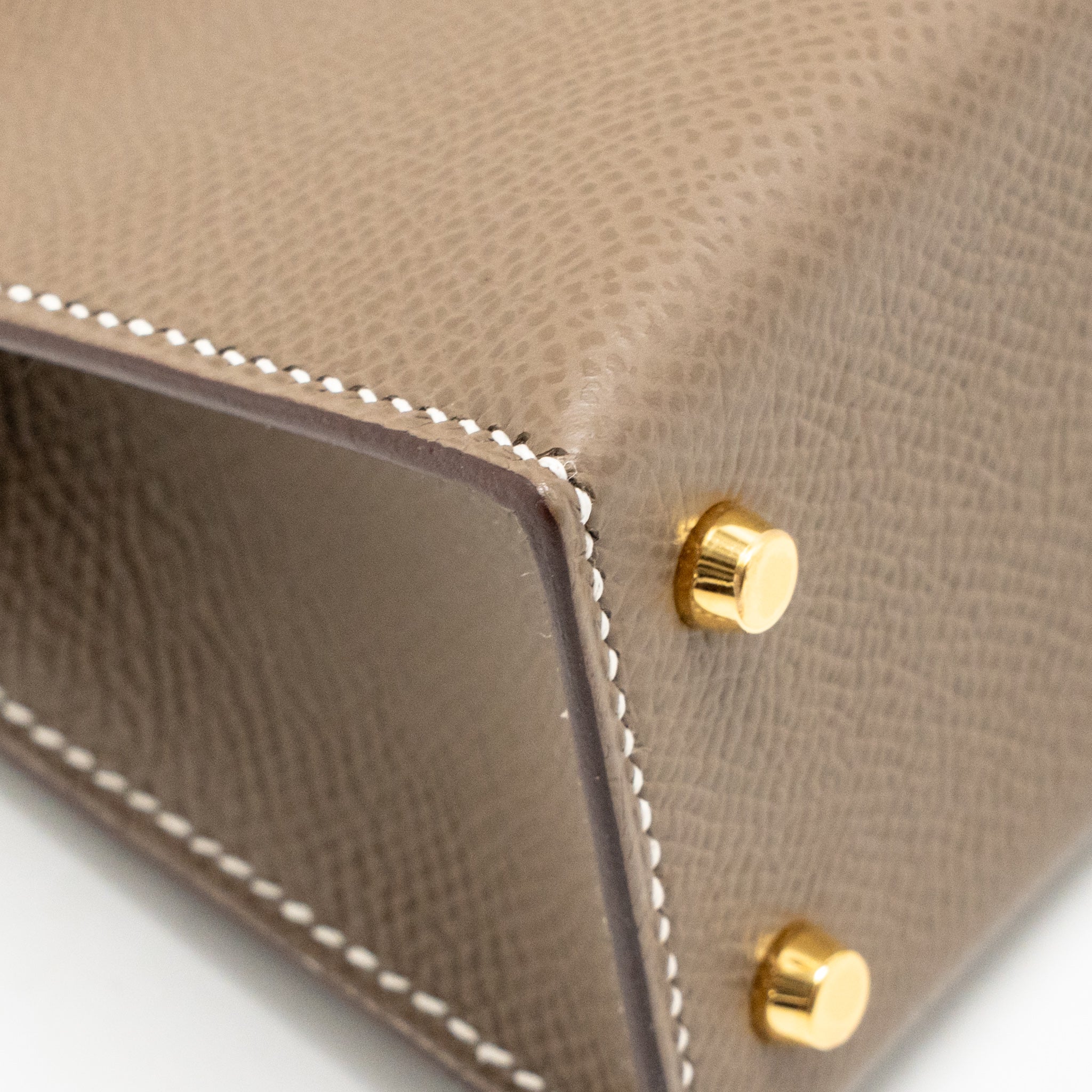 Hermes Mini Kelly Epsom Etoupe GHW Stamp U - Image 9