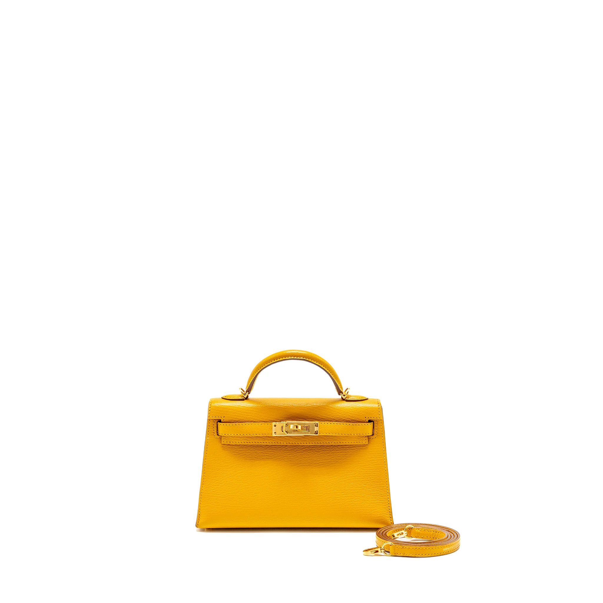 Hermes mini kelly II chèvre mysore jaune amber GHW stamp D