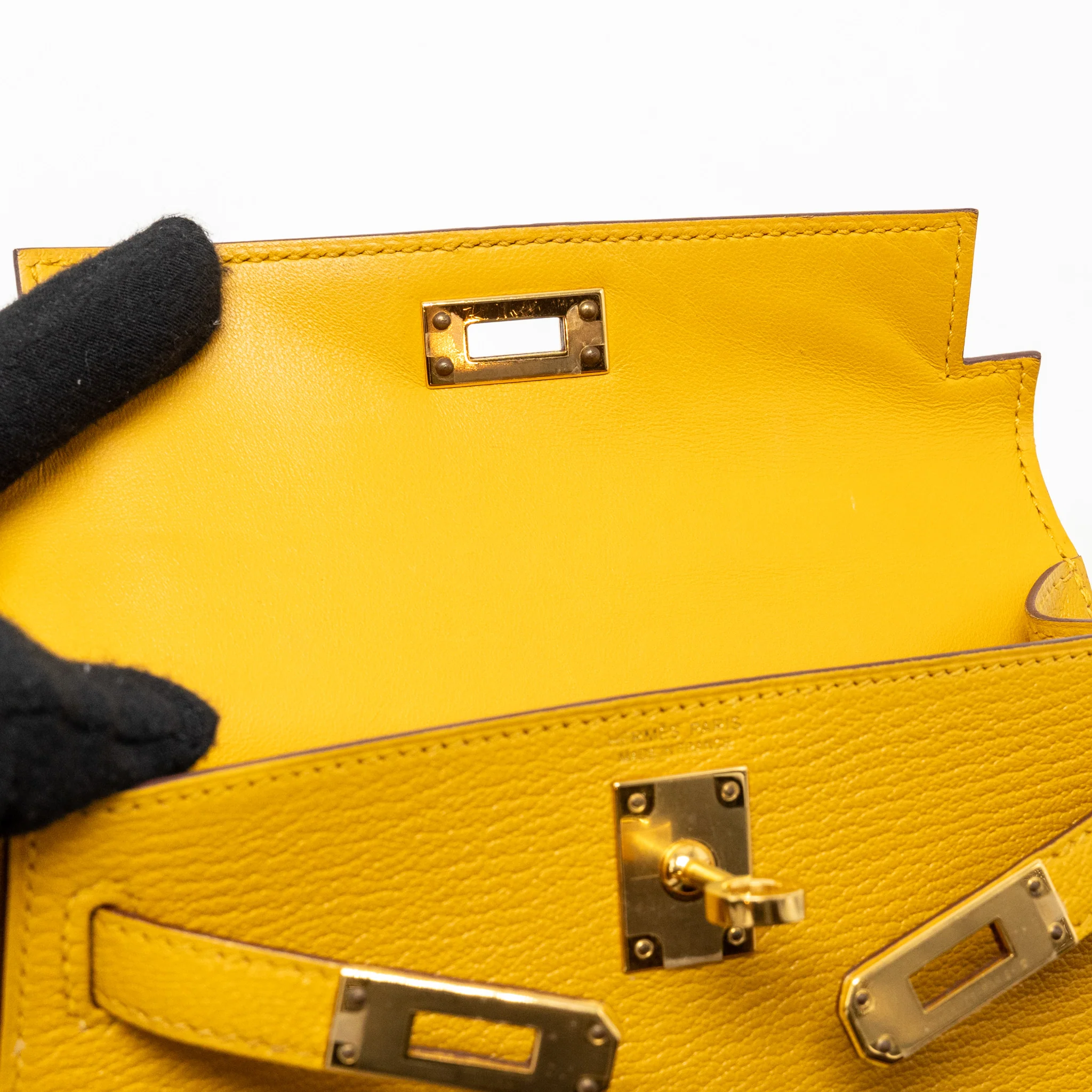 Hermes mini kelly II chèvre mysore jaune amber GHW stamp D - Image 16