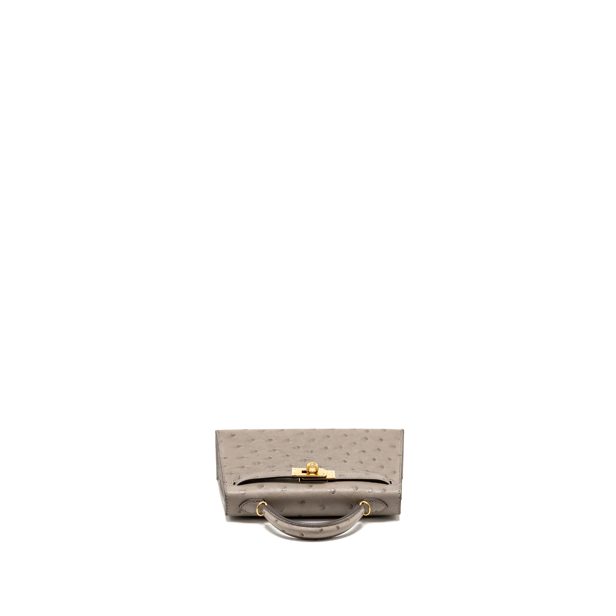 Hermes Mini Kelly II Ostrich Gris Tourterelle GHW Stamp U - Image 5