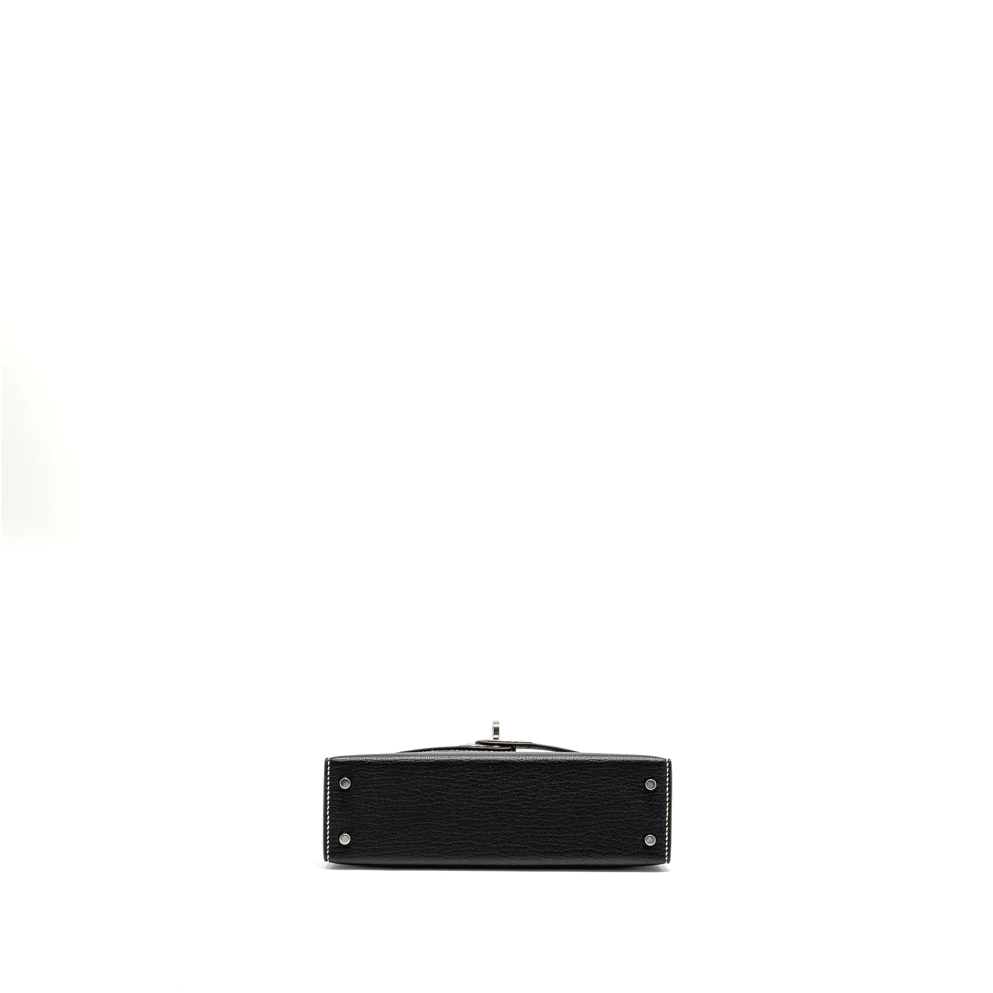Hermes Mini Kelly II special order chevre mysore black / gris perle SHW stamp W - Image 5
