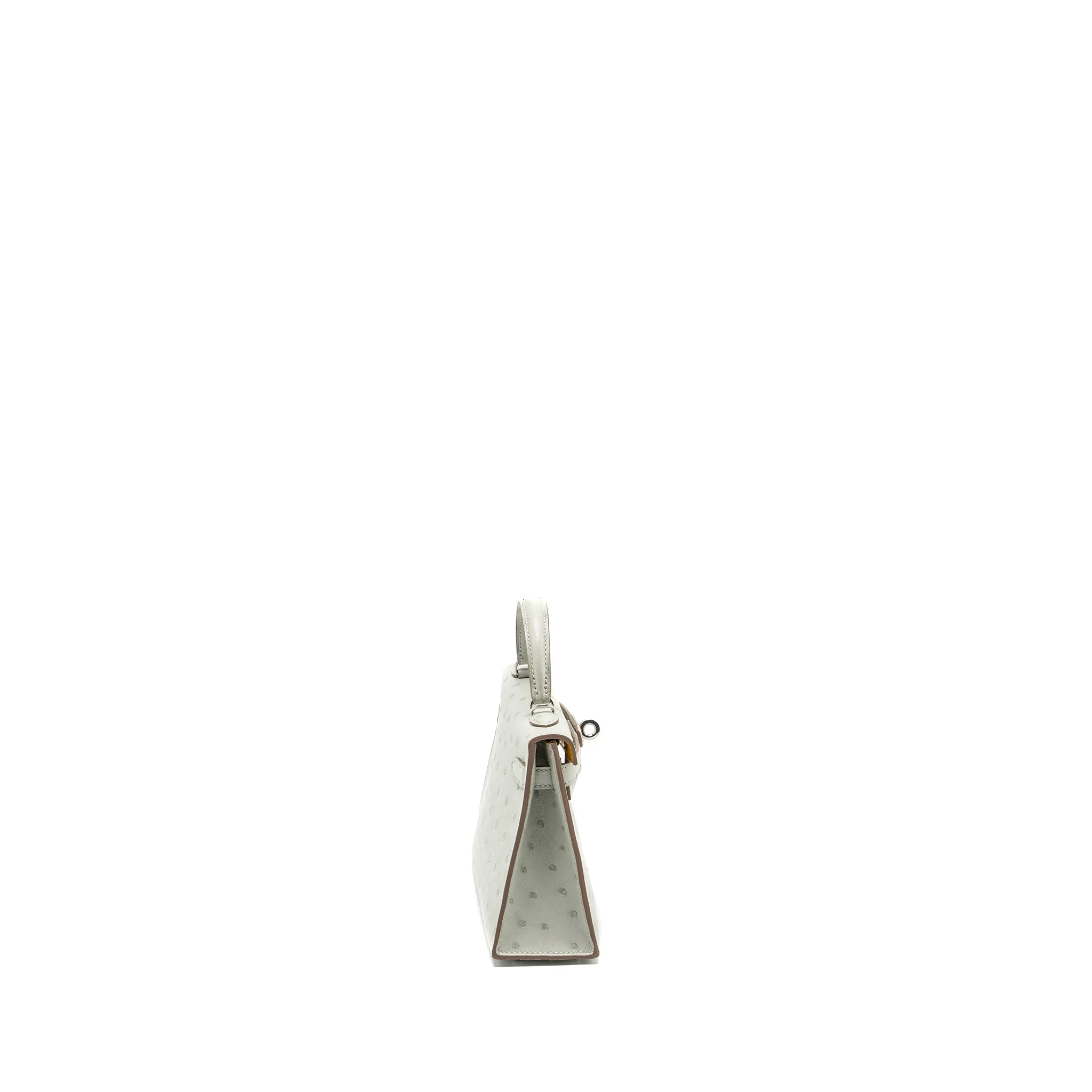 Hermes Mini Kelly II Special Order Ostrich Gris Perle/Jaune Amber SHW Stamp B - Image 3
