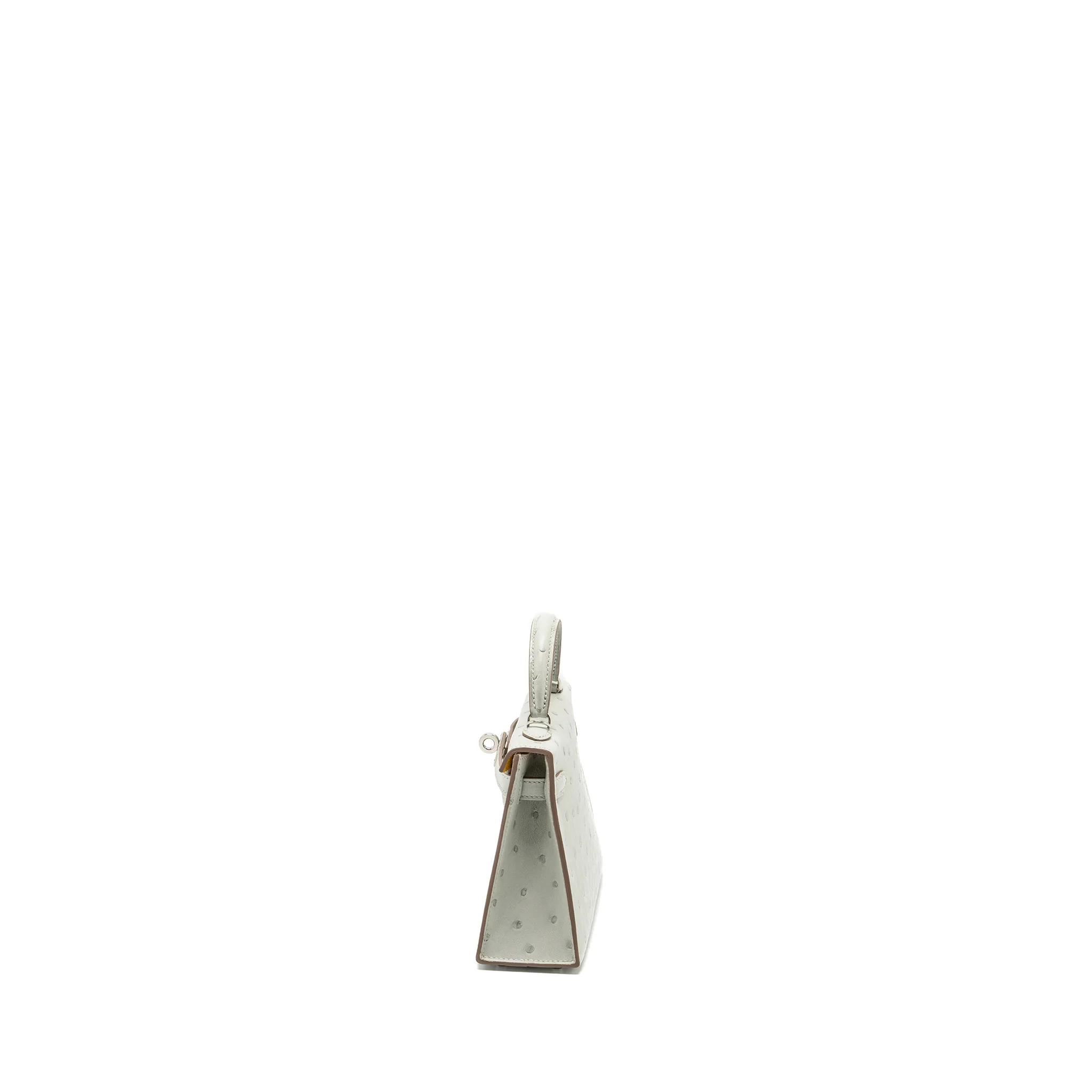 Hermes Mini Kelly II Special Order Ostrich Gris Perle/Jaune Amber SHW Stamp B - Image 4