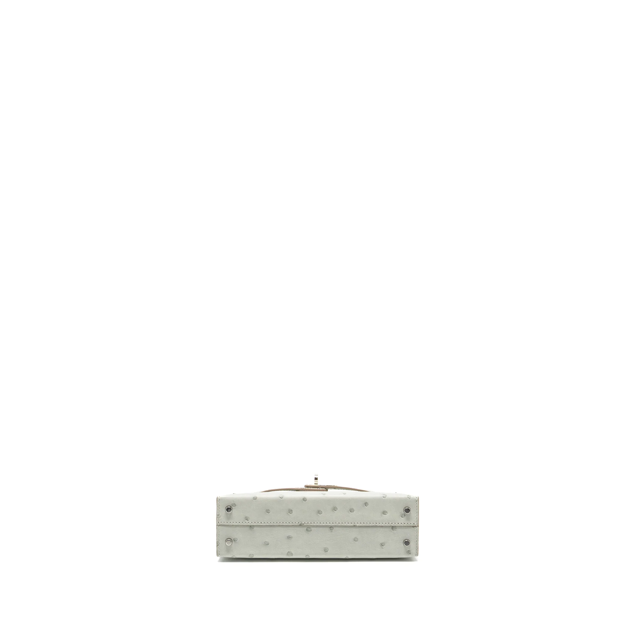 Hermes Mini Kelly II Special Order Ostrich Gris Perle/Jaune Amber SHW Stamp B - Image 6