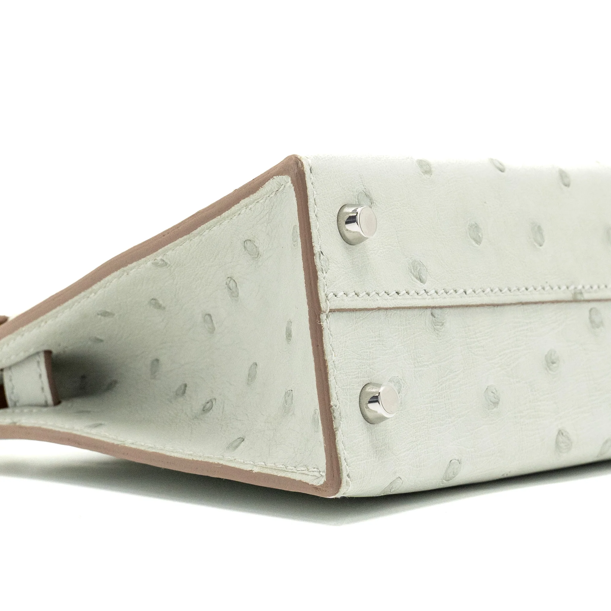 Hermes Mini Kelly II Special Order Ostrich Gris Perle/Jaune Amber SHW Stamp B - Image 7