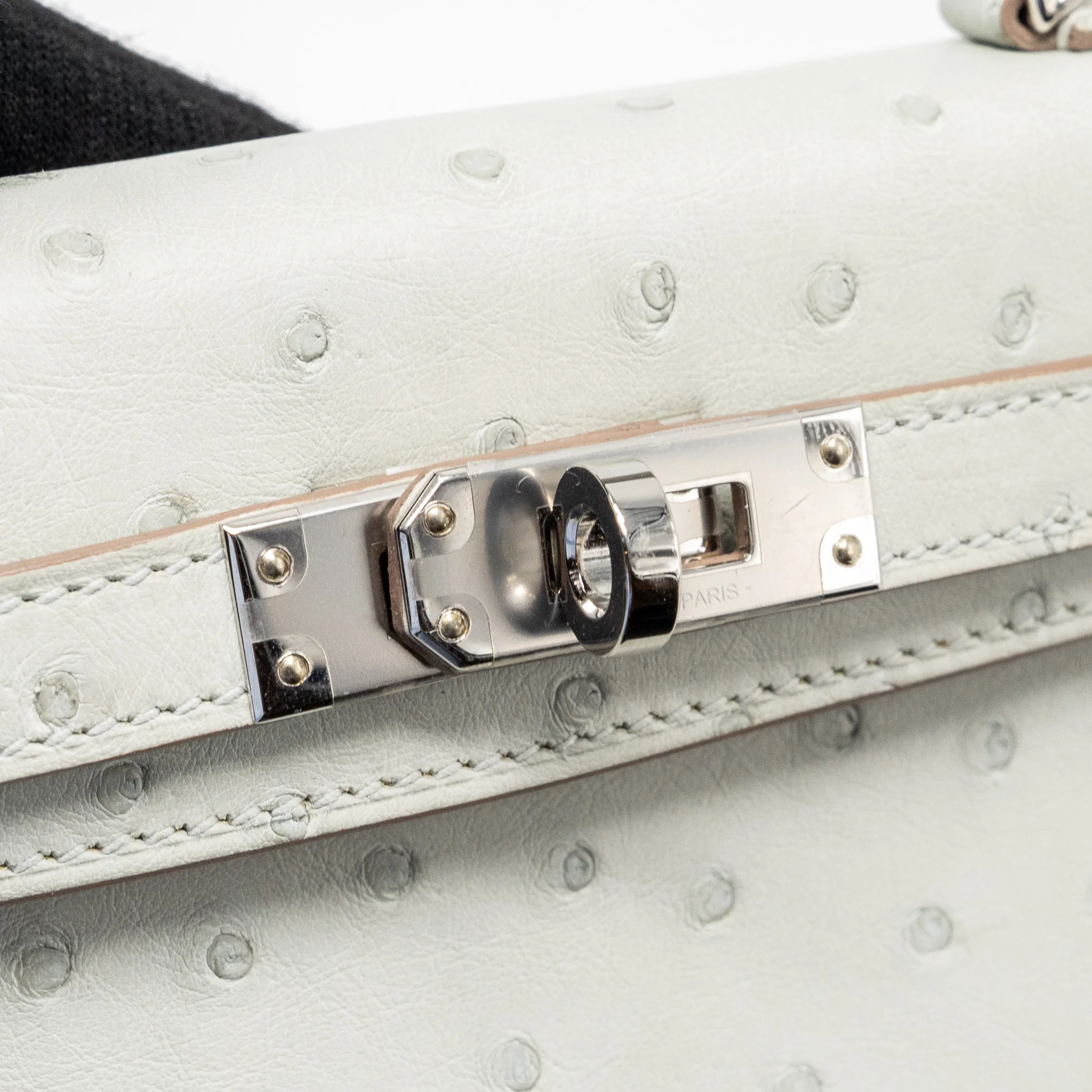 Hermes Mini Kelly II Special Order Ostrich Gris Perle/Jaune Amber SHW Stamp B - Image 9