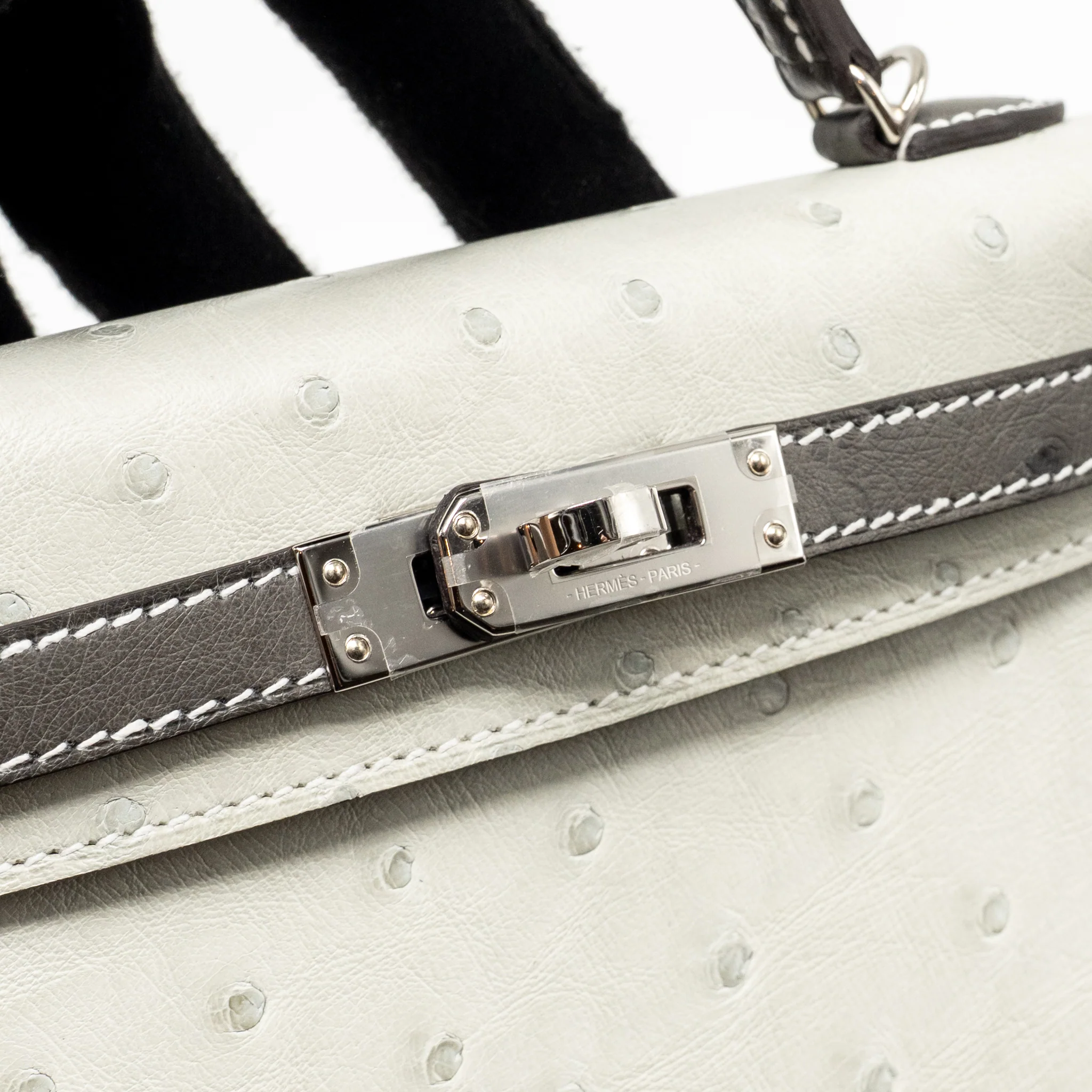 Hermes Mini Kelly II Special Order Ostrich Gris Perle / Graphite SHW Stamp W - Image 13