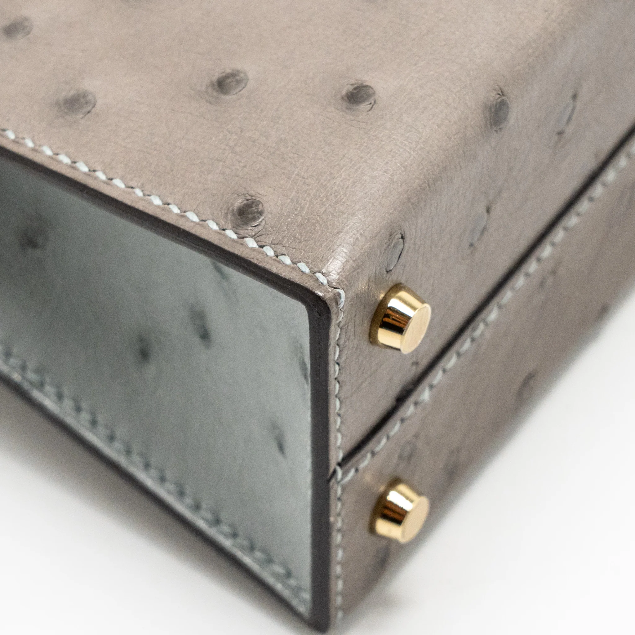 Hermes Mini Kelly II special order ostrich gris tourterelle / blue glacier LGHW stamp K - Image 11