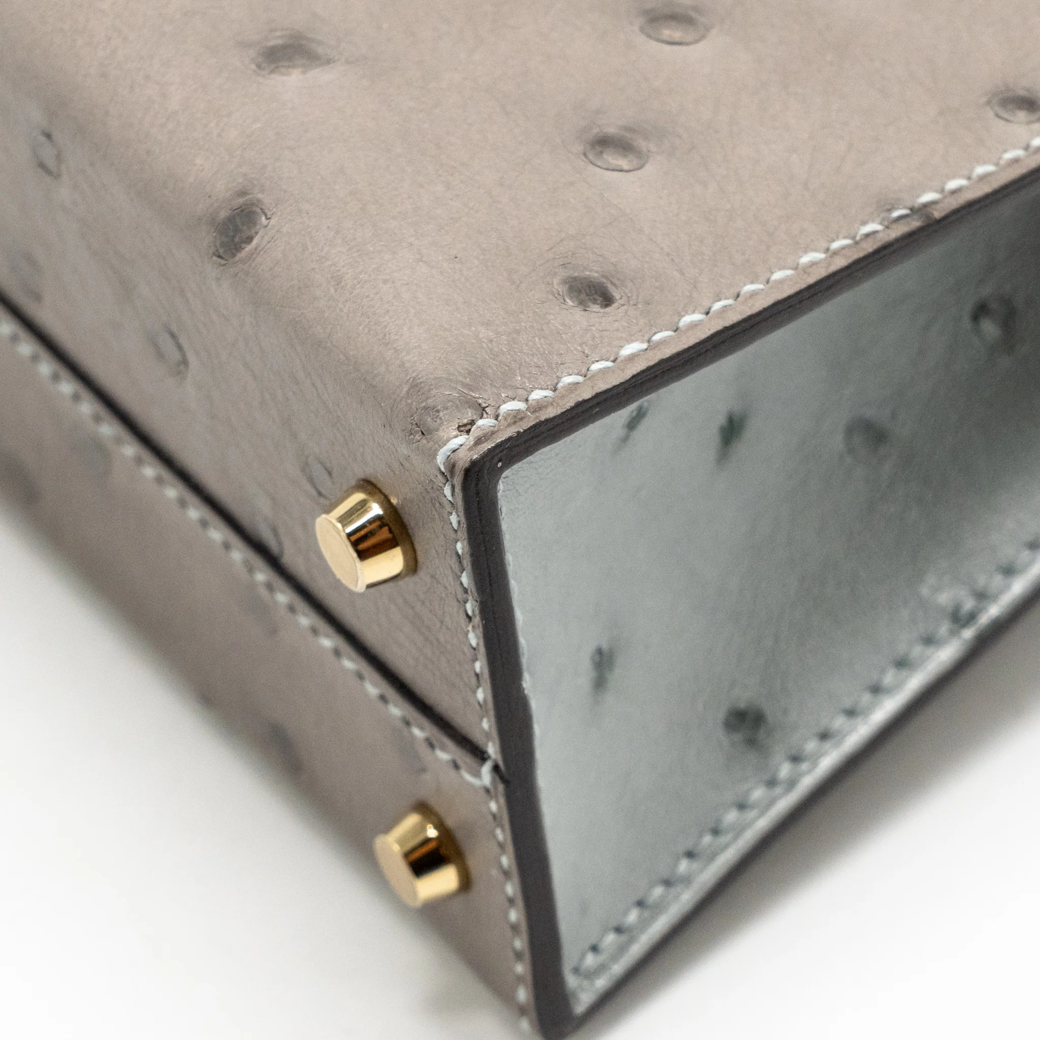 Hermes Mini Kelly II special order ostrich gris tourterelle / blue glacier LGHW stamp K - Image 12