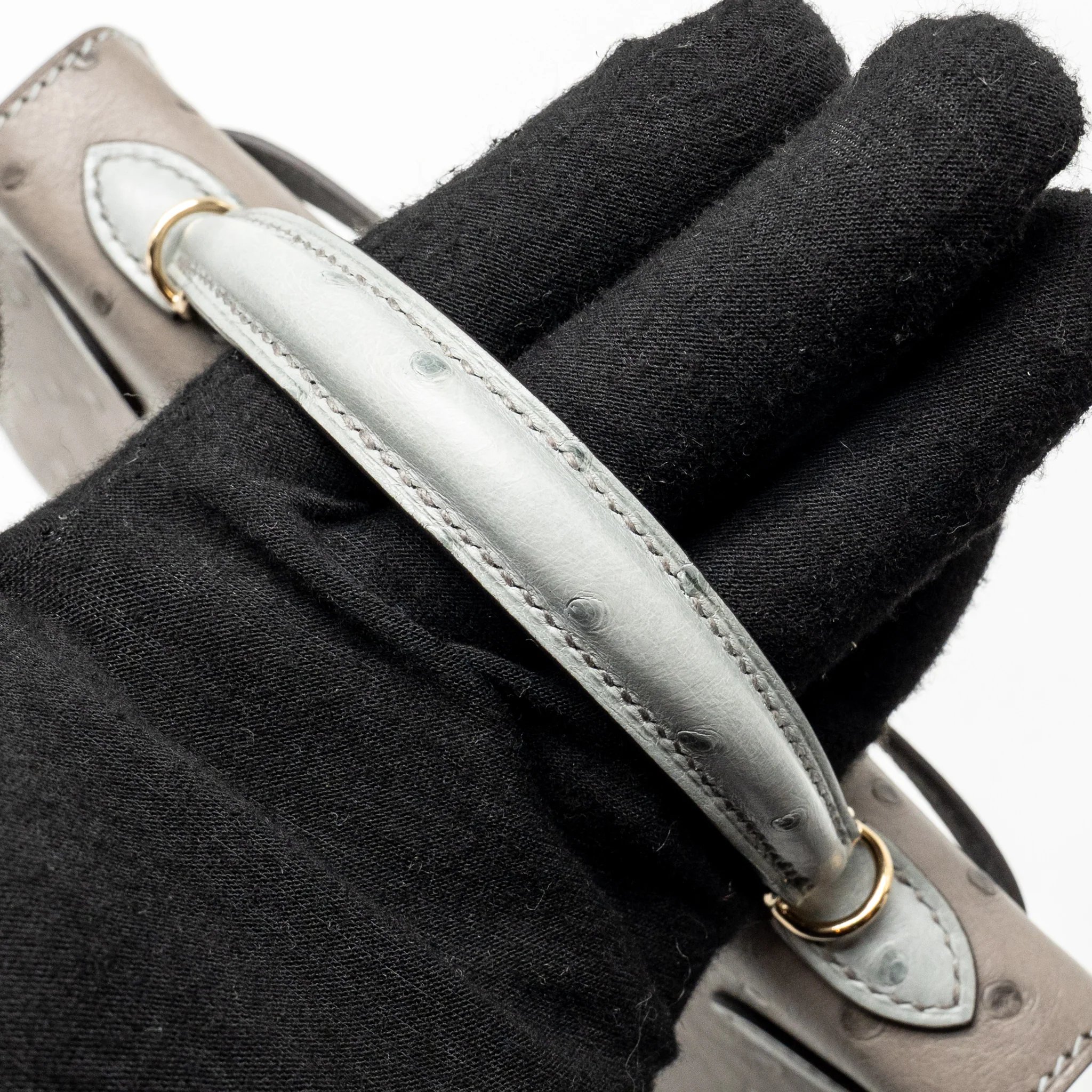 Hermes Mini Kelly II special order ostrich gris tourterelle / blue glacier LGHW stamp K - Image 13